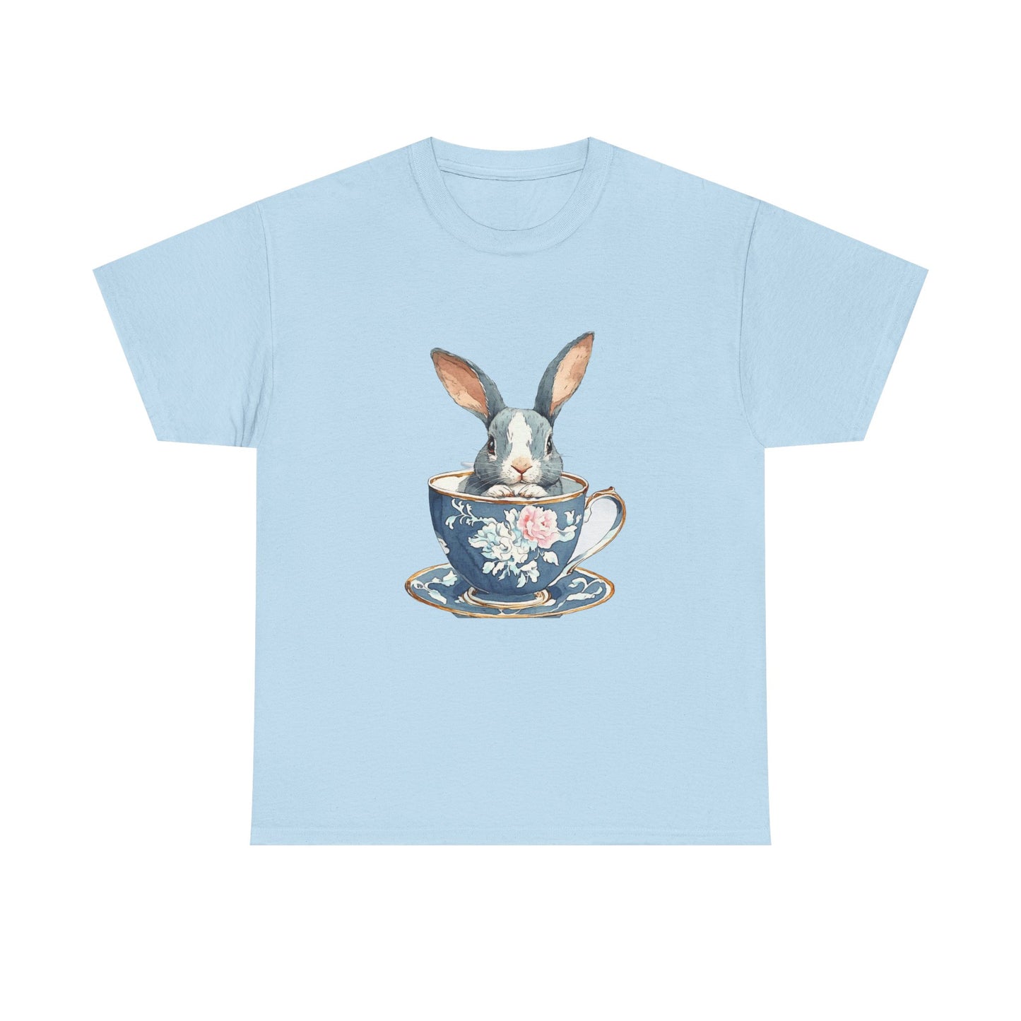 Whimsical Rabbit in Tea Cup Unisex Heavy Cotton Tee - Tee Fusion Lab