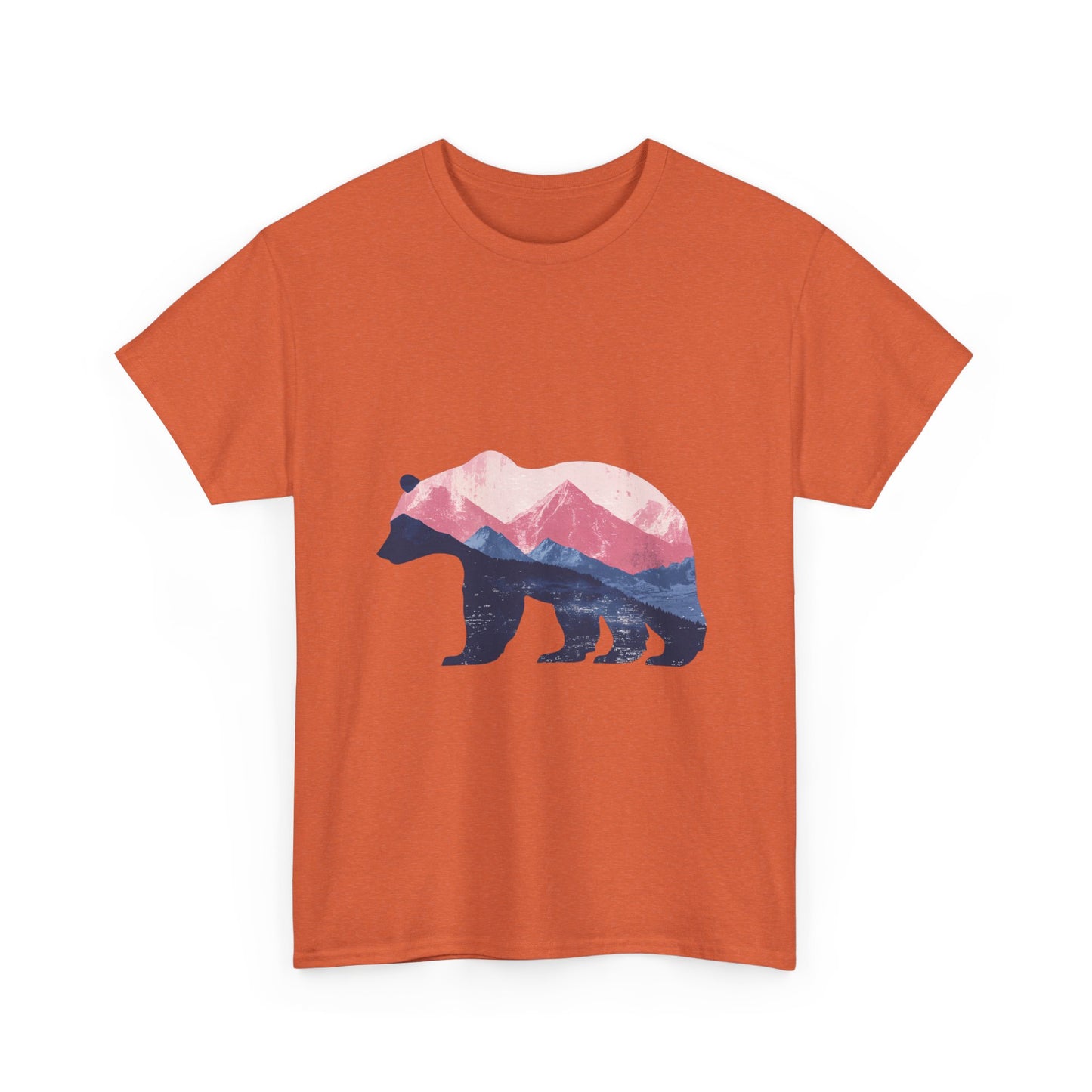 Double Exposure Bear with Mountain Landscape Unisex Heavy Cotton Tee - Nature Lover's T-Shirt
