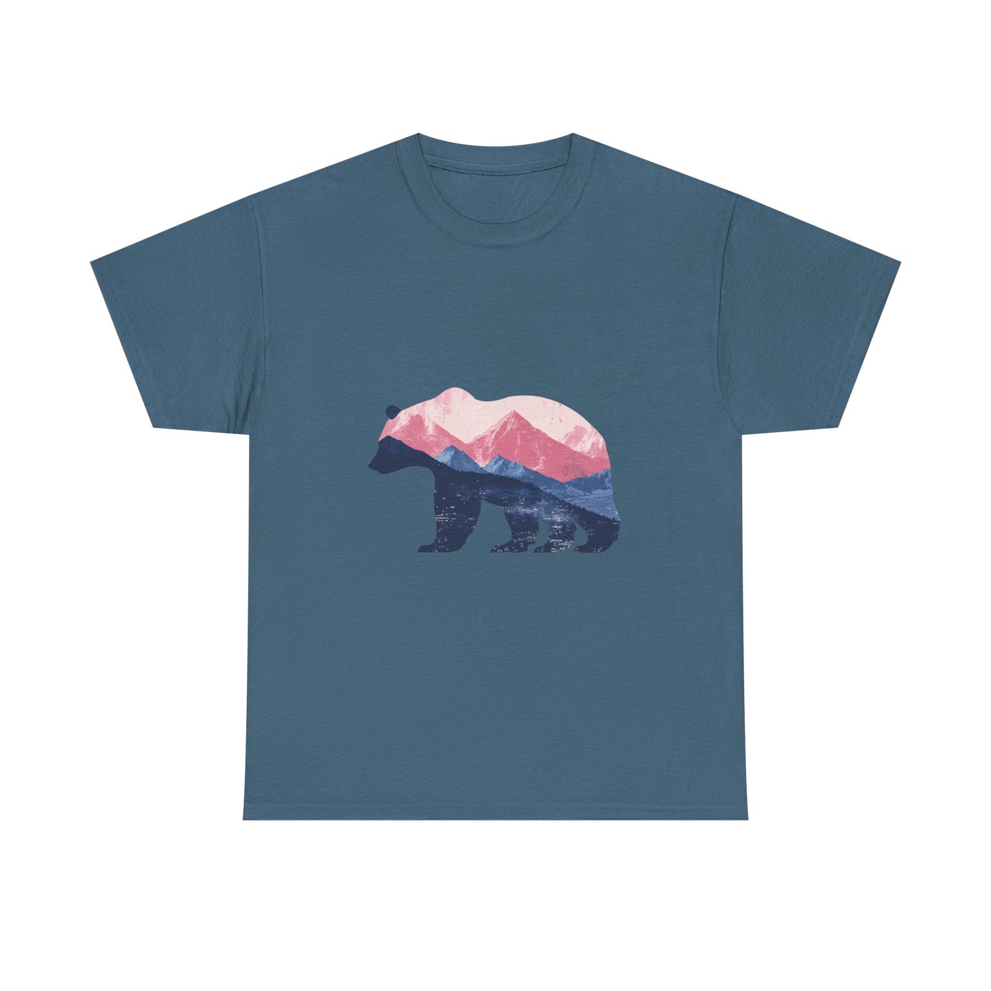 Double Exposure Bear with Mountain Landscape Unisex Heavy Cotton Tee - Nature Lover's T-Shirt