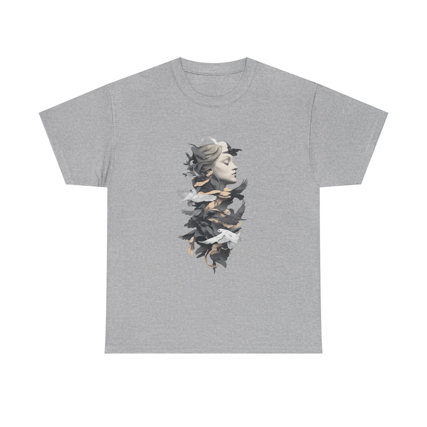 Unisex Heavy Cotton Tee - Serene Bird and Face Art Design - Tee Fusion Lab