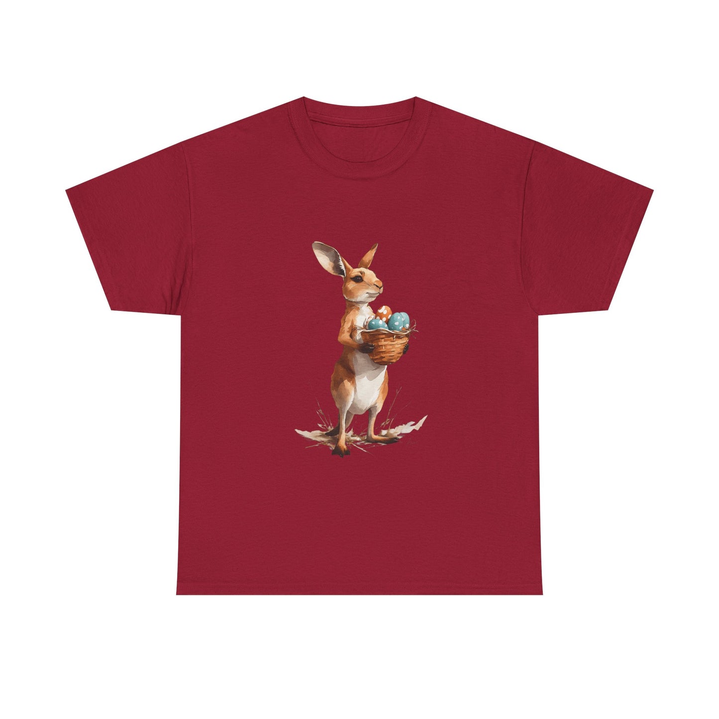 Easter Kangaroo with Basket of Eggs Unisex Heavy Cotton Tee - Cute Kangaroo with Eggs Design