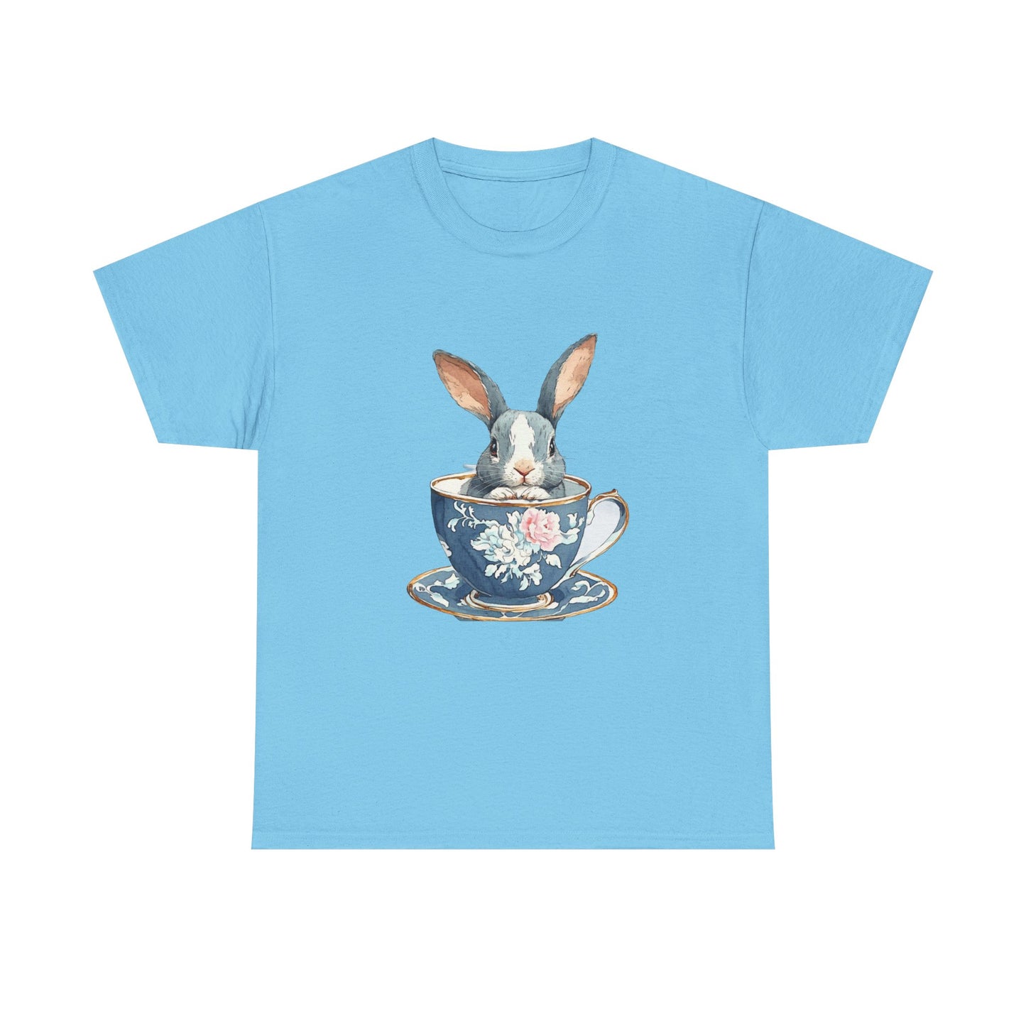 Whimsical Rabbit in Tea Cup Unisex Heavy Cotton Tee - Tee Fusion Lab
