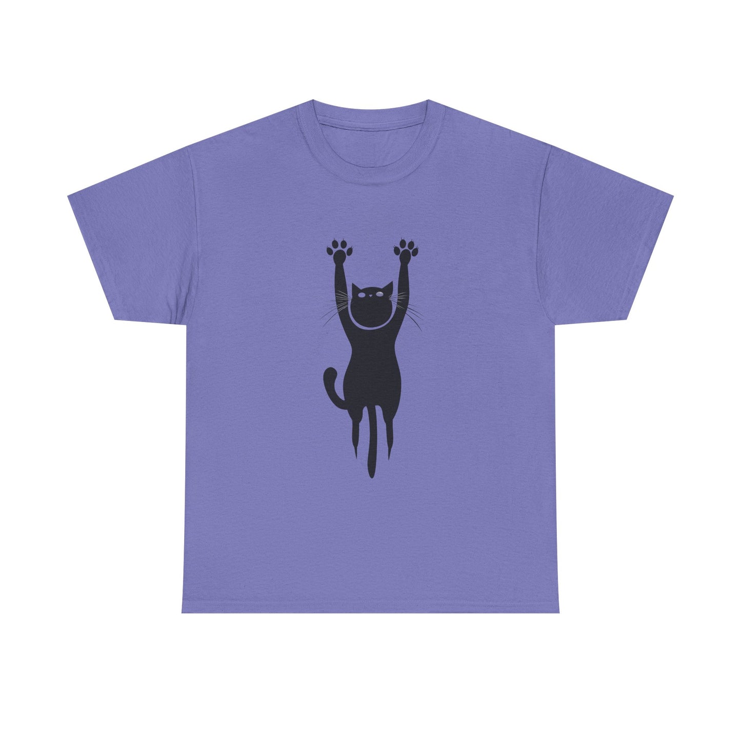 Playful Cat Unisex Heavy Cotton Tee - Stretching Hanging Cat - Tee Fusion Lab