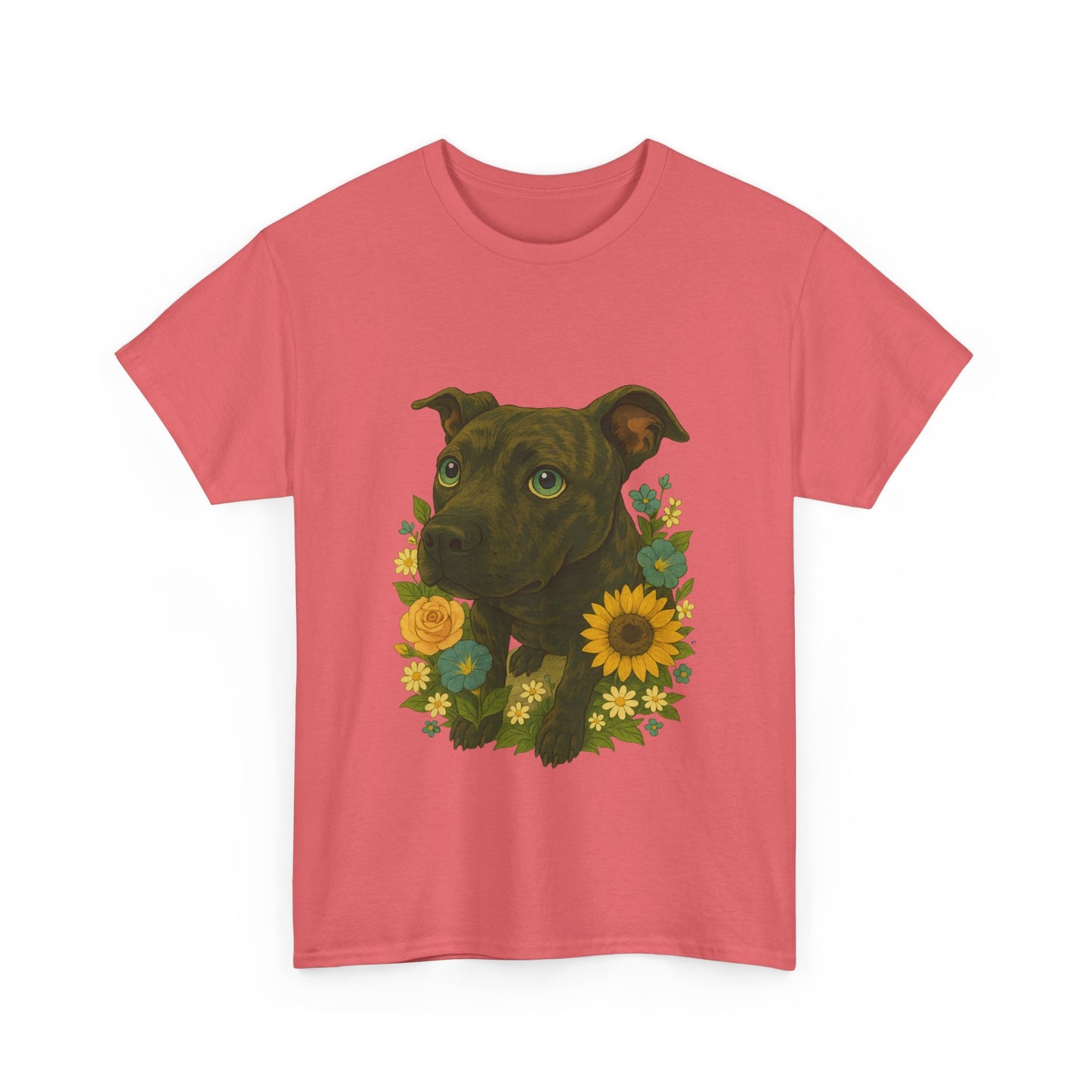 Bloom Pup – Floral Pitbull Portrait Tee Unisex Heavy Cotton Tee - Floral Dog Design