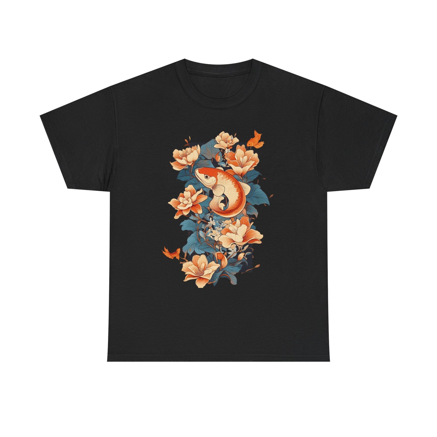 Floral Koi Unisex Heavy Cotton Tee - Vibrant Nature-Inspired Shirt for Casual Wear - Tee Fusion Lab