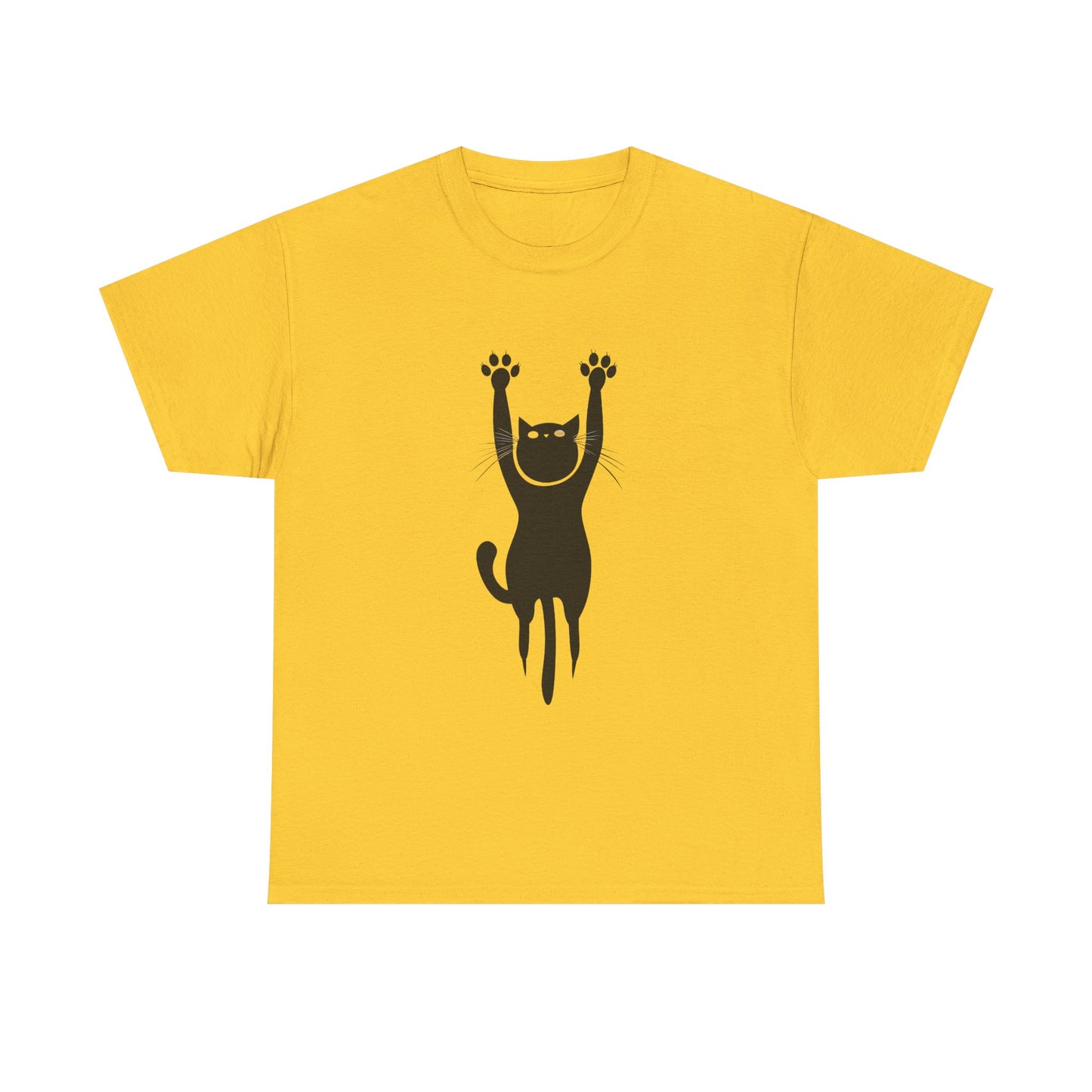 Playful Cat Unisex Heavy Cotton Tee - Stretching Hanging Cat - Tee Fusion Lab