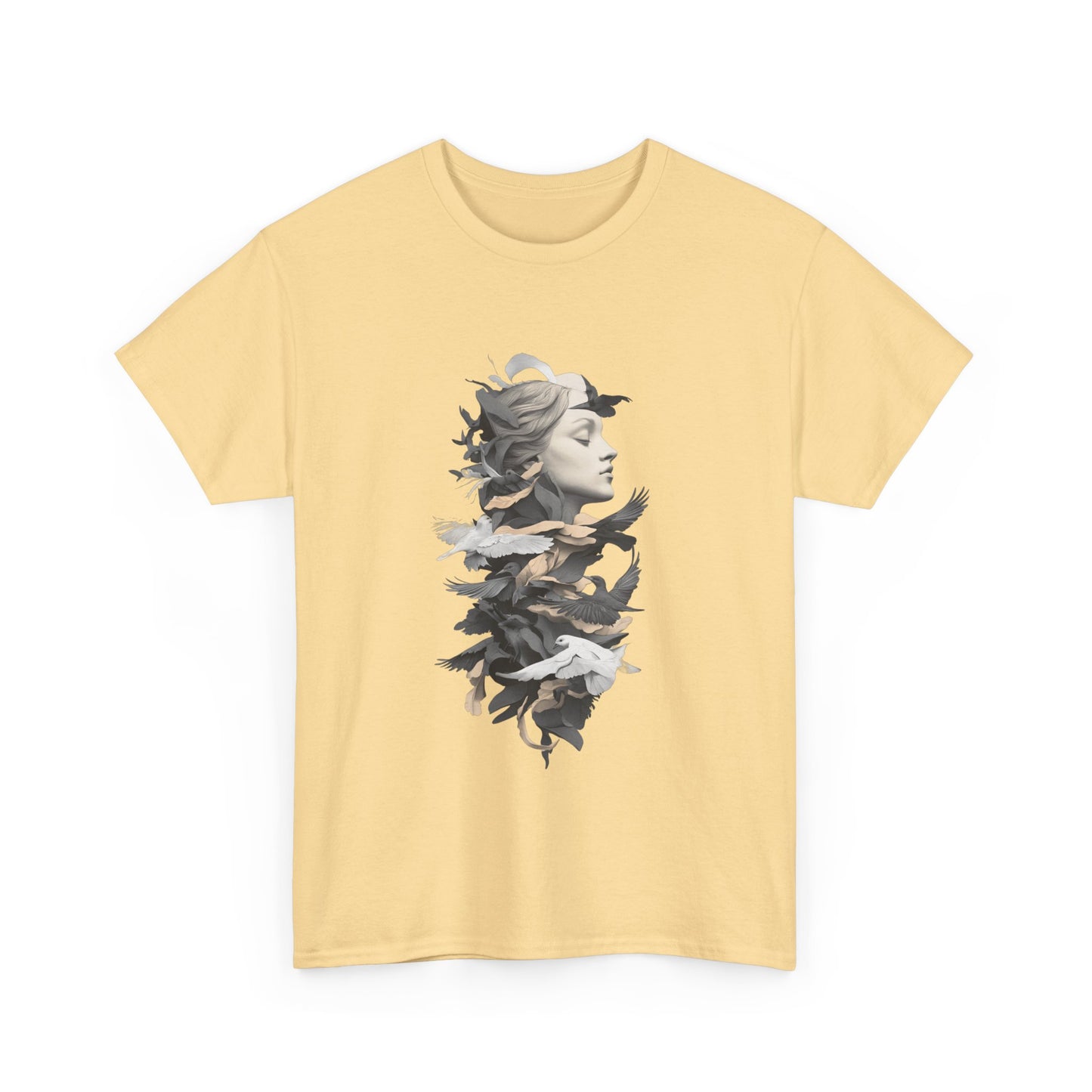 Unisex Heavy Cotton Tee - Serene Bird and Face Art Design - Tee Fusion Lab