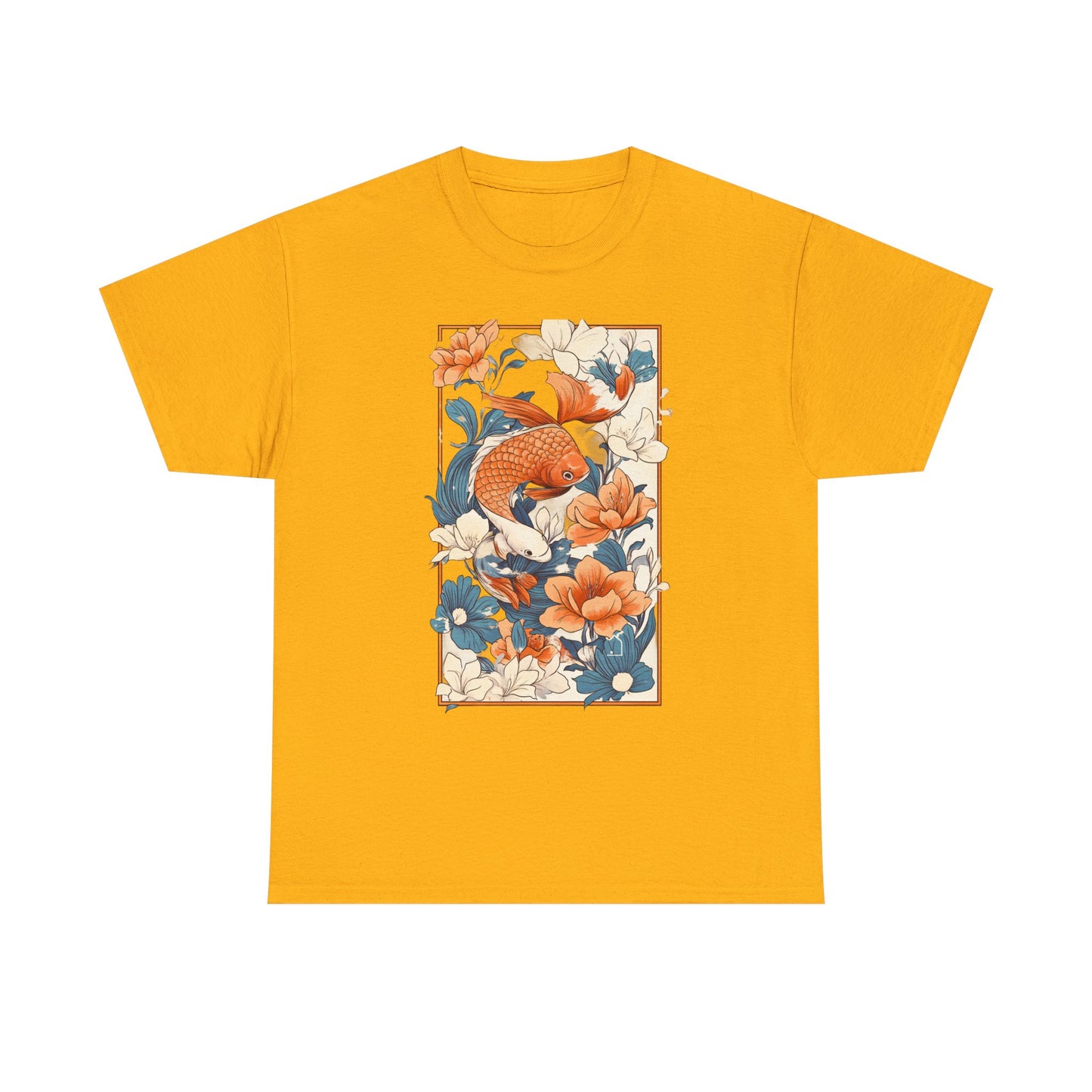 Koi Fish Floral Unisex Heavy Cotton Tee - Vibrant Nature-Inspired Graphic T-Shirt