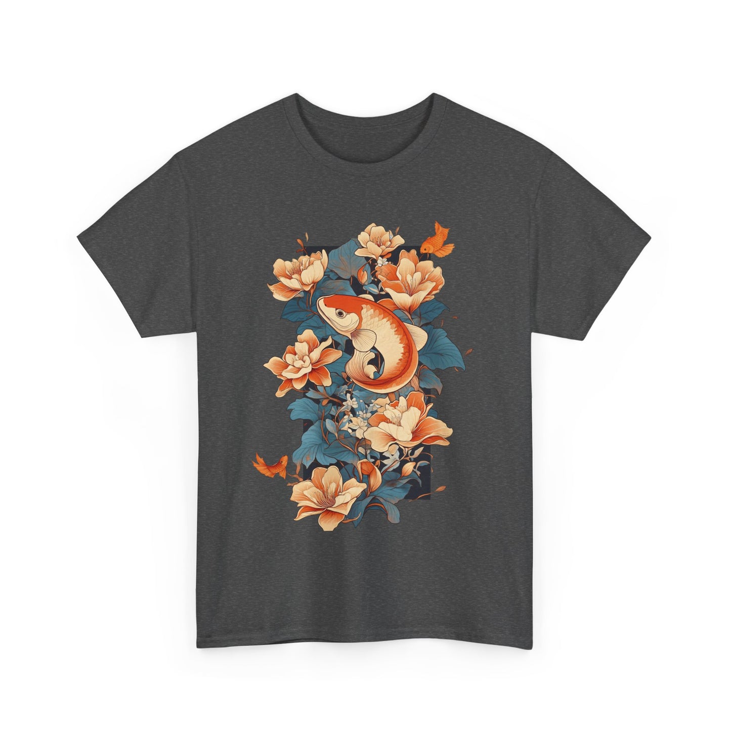 Floral Koi Unisex Heavy Cotton Tee - Vibrant Nature-Inspired Shirt for Casual Wear - Tee Fusion Lab