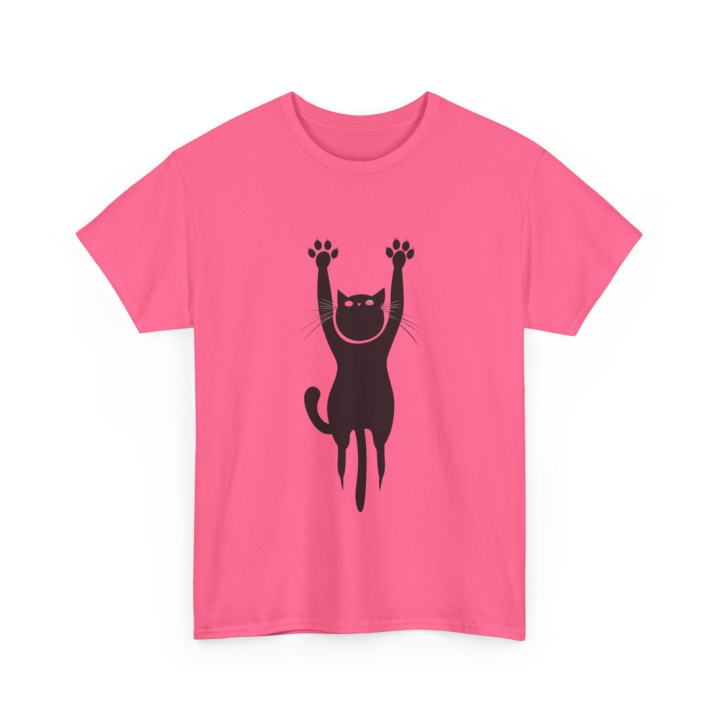 Playful Cat Unisex Heavy Cotton Tee - Stretching Hanging Cat - Tee Fusion Lab