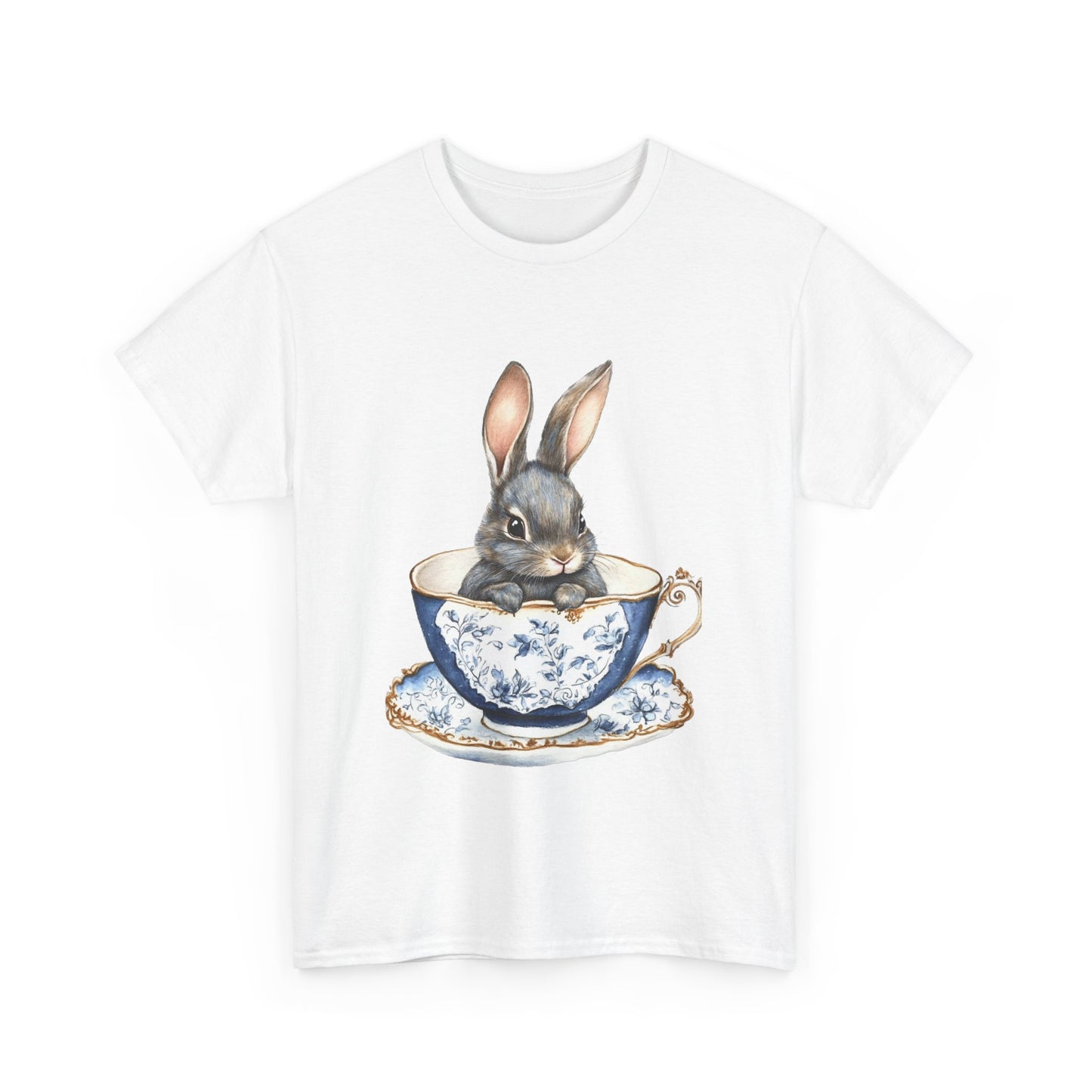 Elegant Bunny in Vintage Teacup Unisex Heavy Cotton Tee