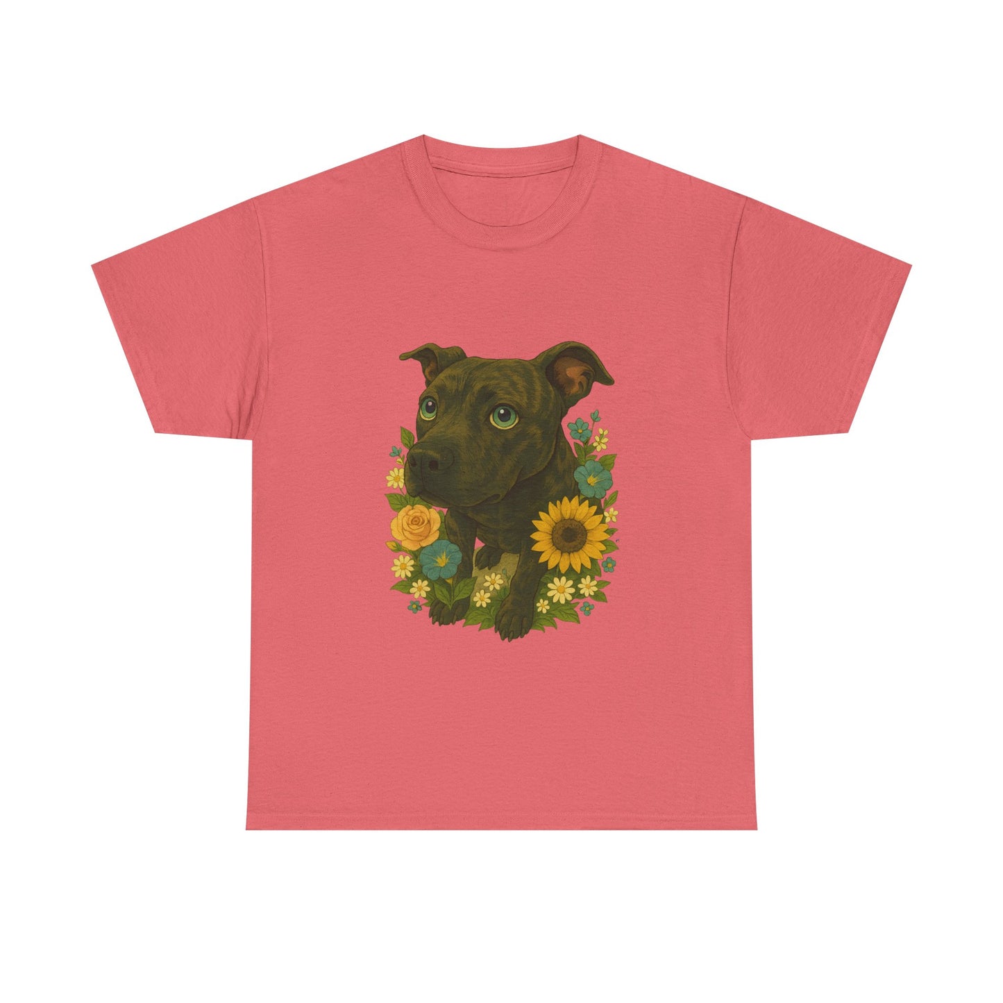 Bloom Pup – Floral Pitbull Portrait Tee Unisex Heavy Cotton Tee - Floral Dog Design