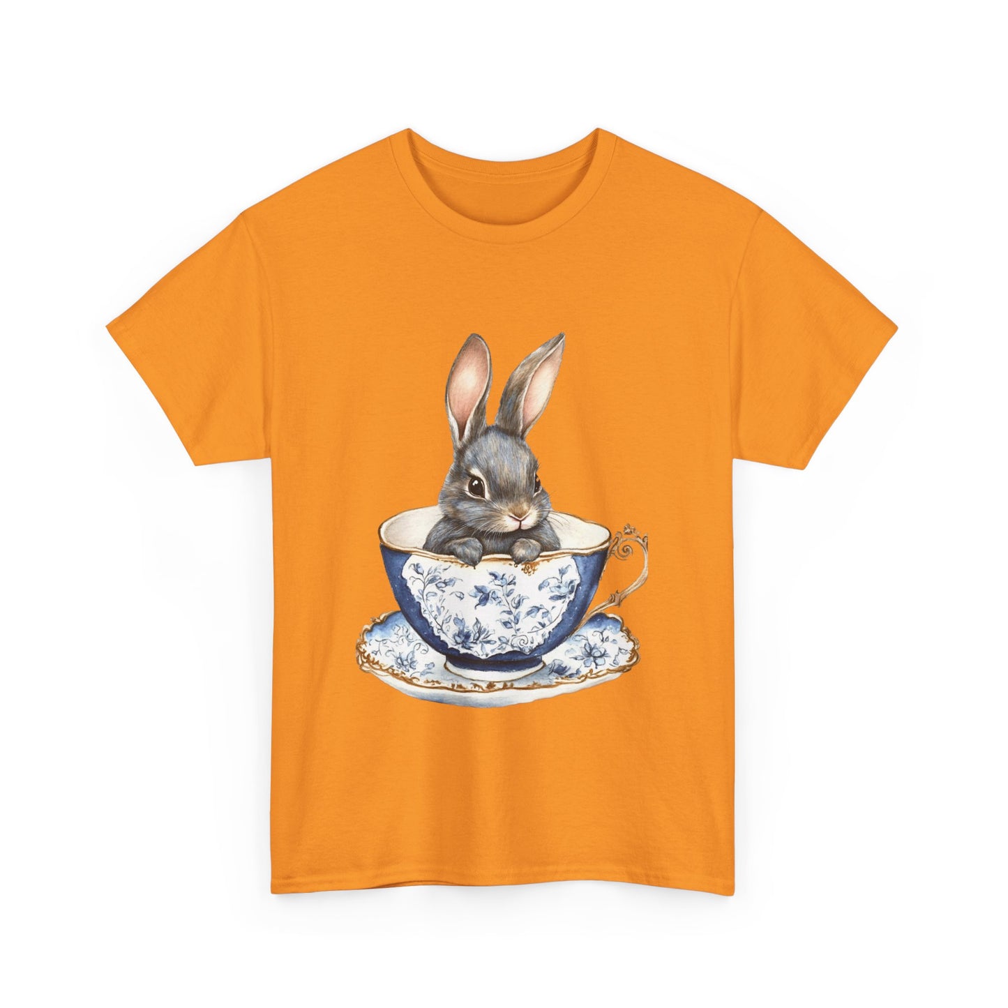 Elegant Bunny in Vintage Teacup Unisex Heavy Cotton Tee