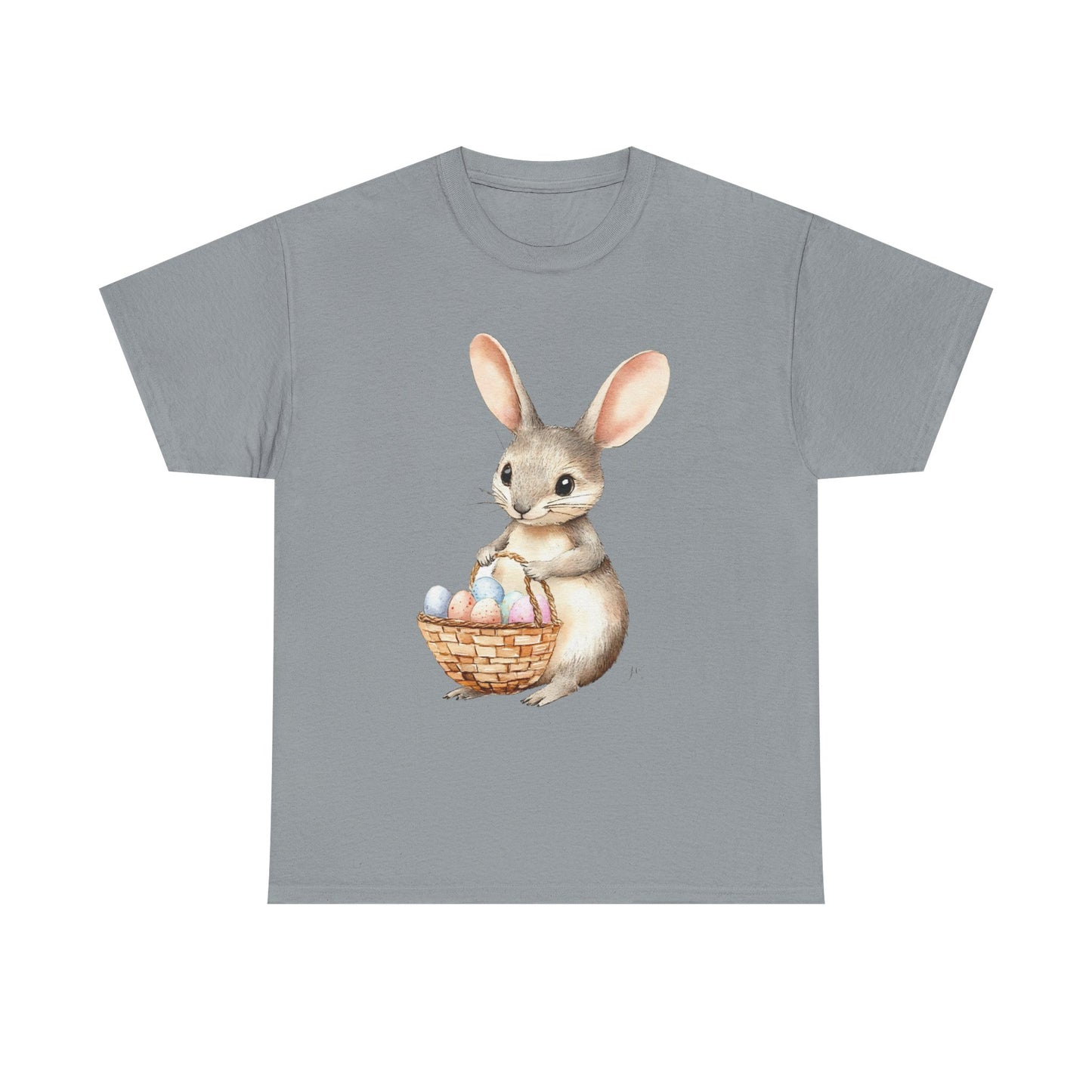 Watercolor Easter Bunny with Basket of Eggs Unisex Heavy Cotton Tee - Tee Fusion Lab