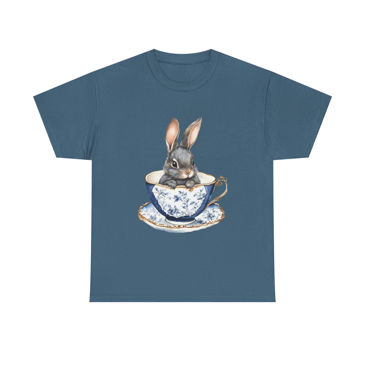 Elegant Bunny in Vintage Teacup Unisex Heavy Cotton Tee