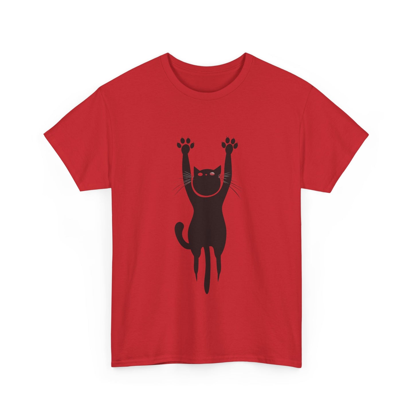 Playful Cat Unisex Heavy Cotton Tee - Stretching Hanging Cat - Tee Fusion Lab