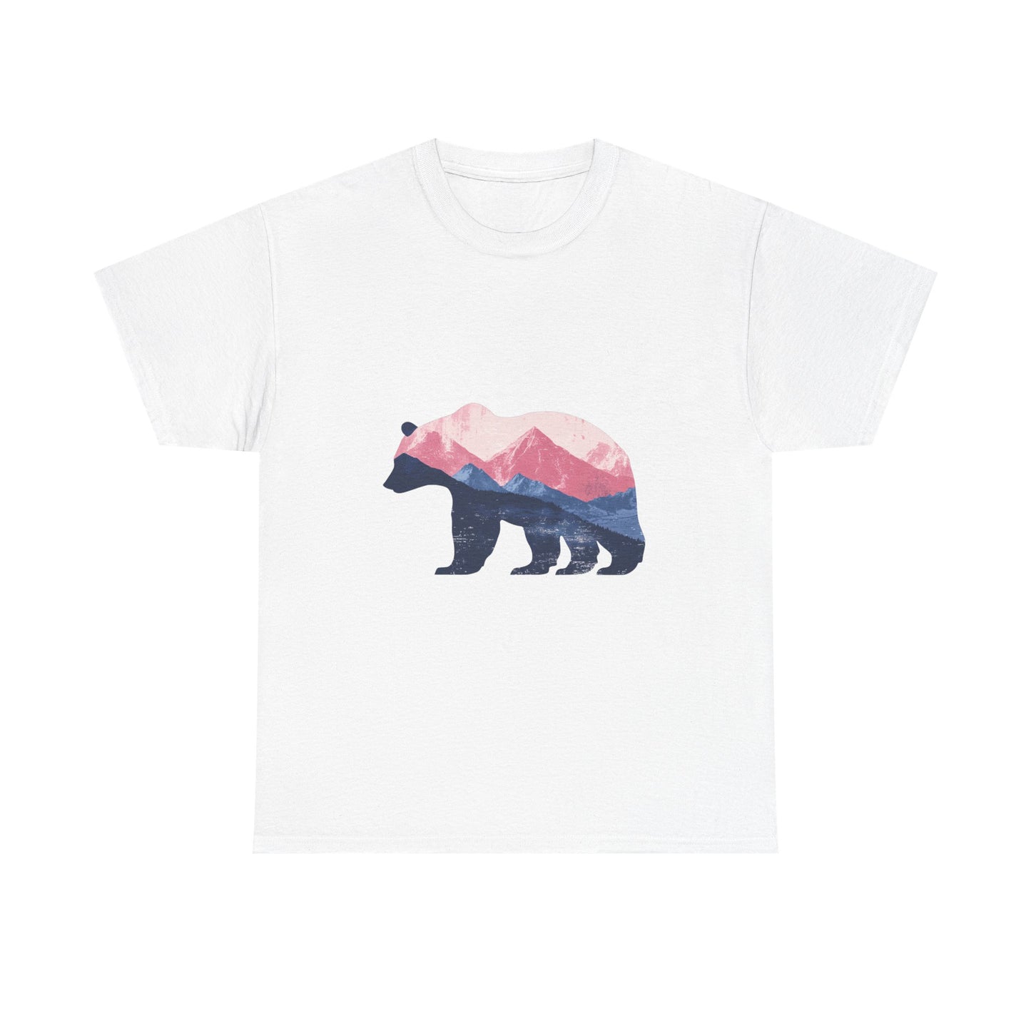 Double Exposure Bear with Mountain Landscape Unisex Heavy Cotton Tee - Nature Lover's T-Shirt