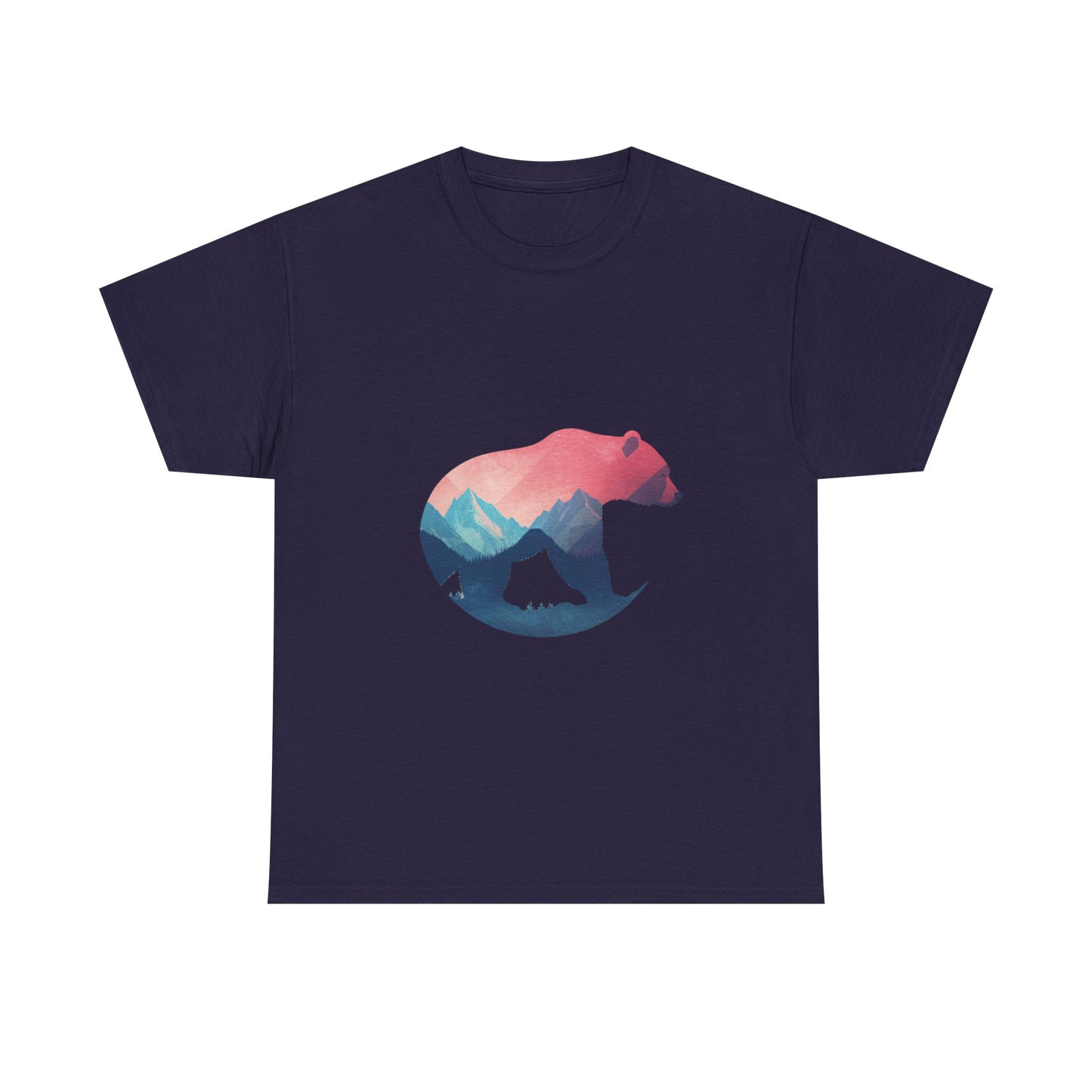 Majestic Bear with Mountain Landscape Unisex Heavy Cotton Tee - Nature Inspired Graphic T-Shirt