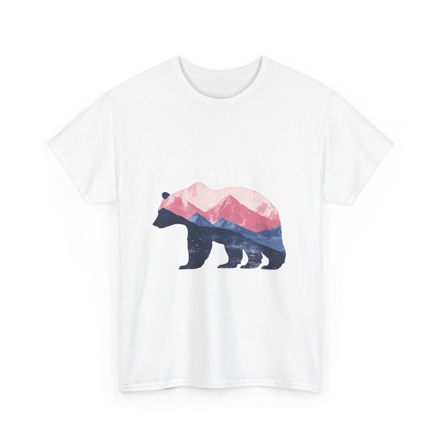 Double Exposure Bear with Mountain Landscape Unisex Heavy Cotton Tee - Nature Lover's T-Shirt