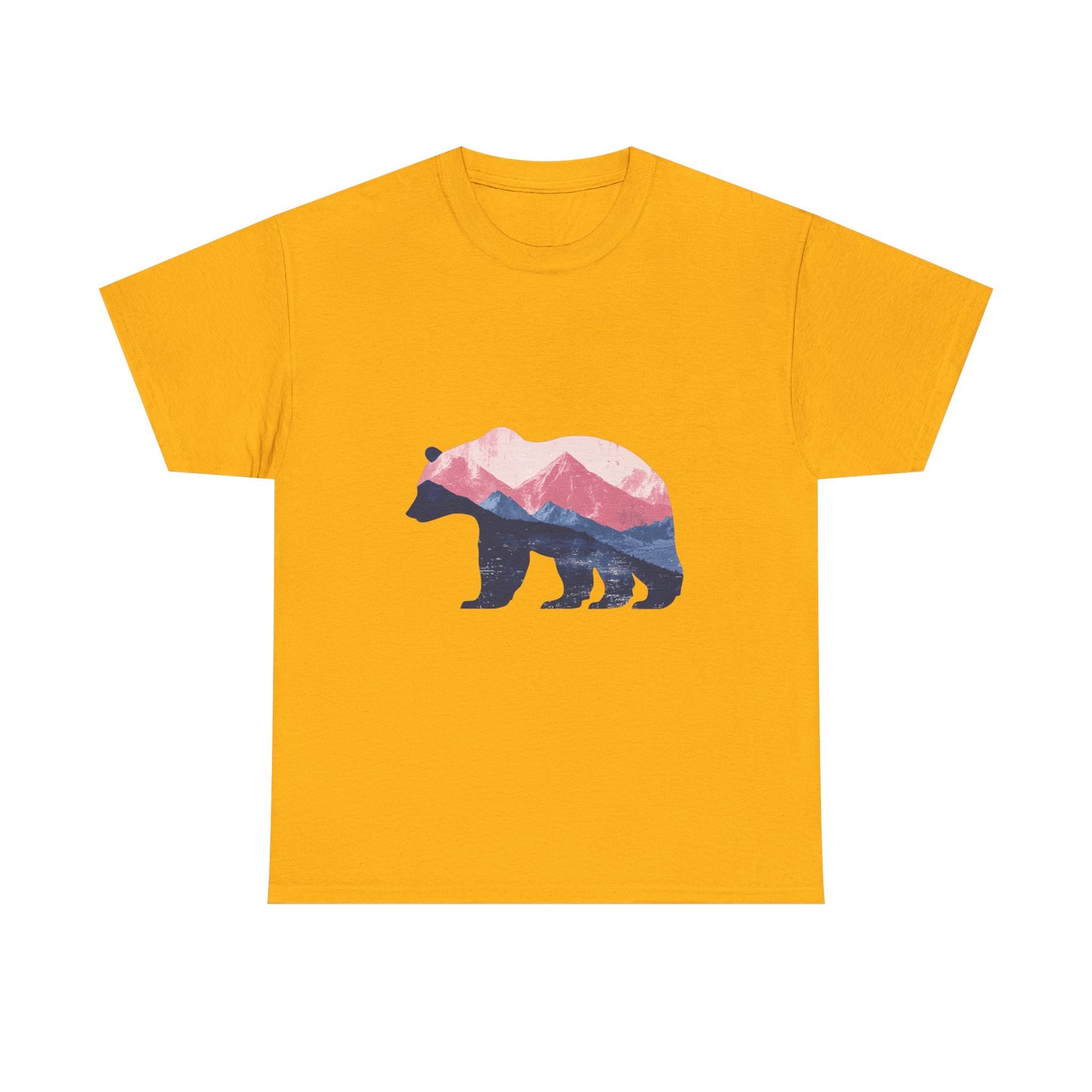 Double Exposure Bear with Mountain Landscape Unisex Heavy Cotton Tee - Nature Lover's T-Shirt