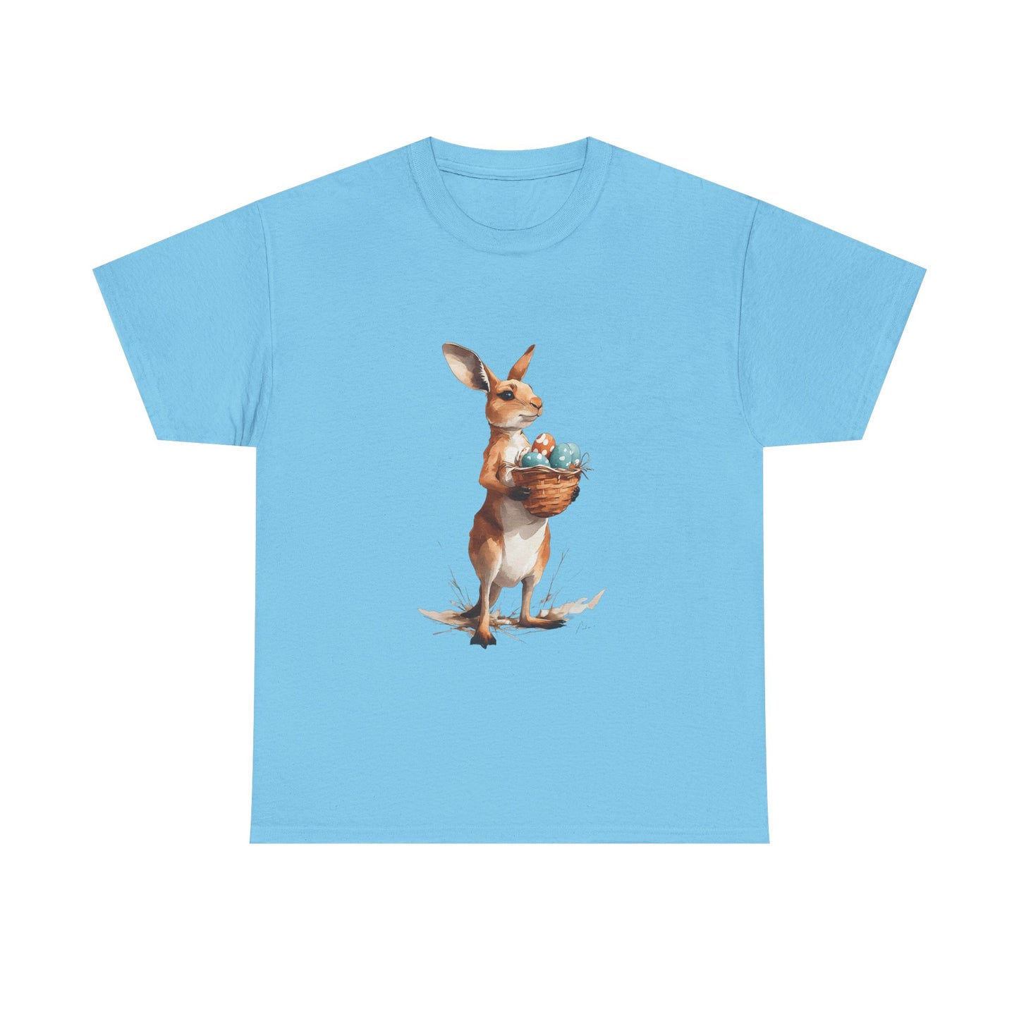 Easter Kangaroo with Basket of Eggs Unisex Heavy Cotton Tee - Cute Kangaroo with Eggs Design
