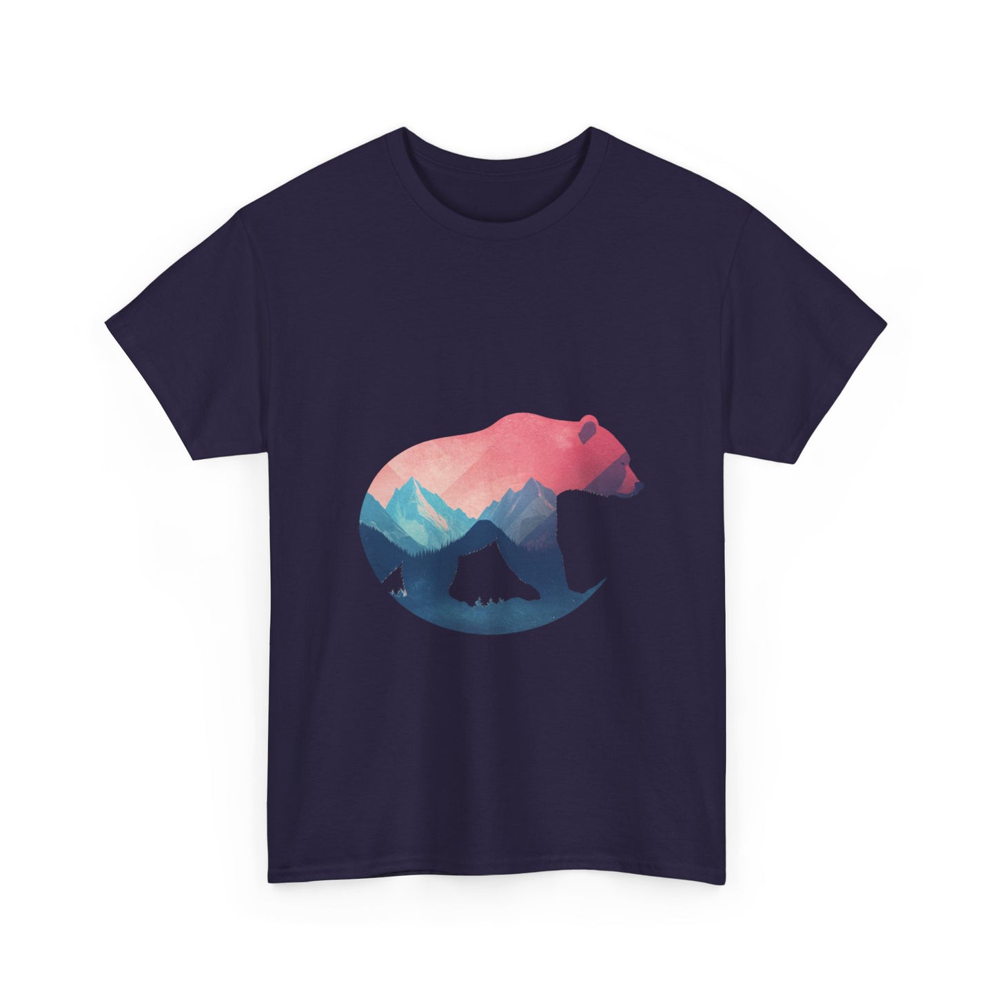 Majestic Bear with Mountain Landscape Unisex Heavy Cotton Tee - Nature Inspired Graphic T-Shirt