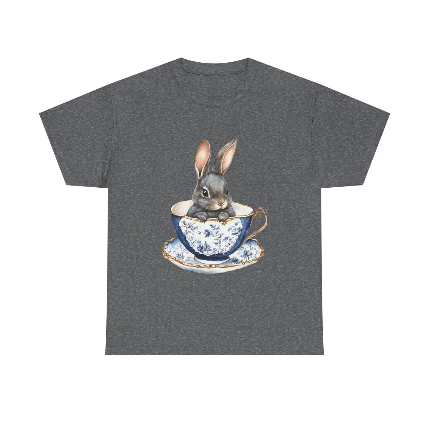 Elegant Bunny in Vintage Teacup Unisex Heavy Cotton Tee