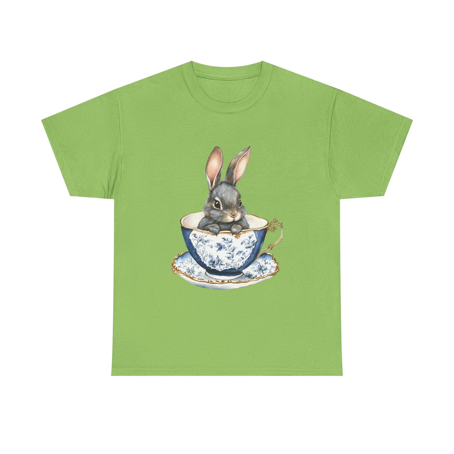 Elegant Bunny in Vintage Teacup Unisex Heavy Cotton Tee