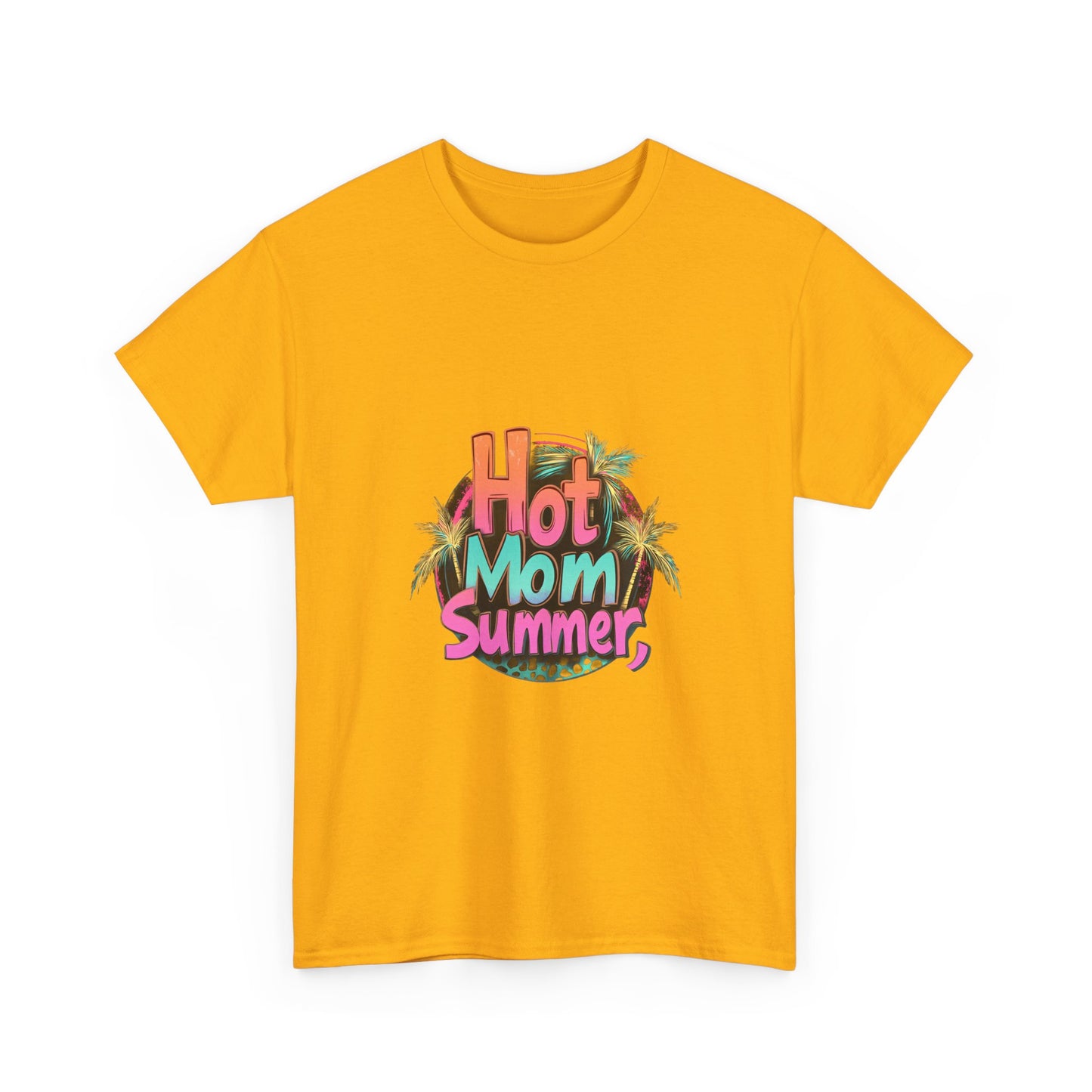 Hot Mom Summer Retro Tropical Unisex Heavy Cotton Tee - 'Hot Mom Summer' Graphic Tee