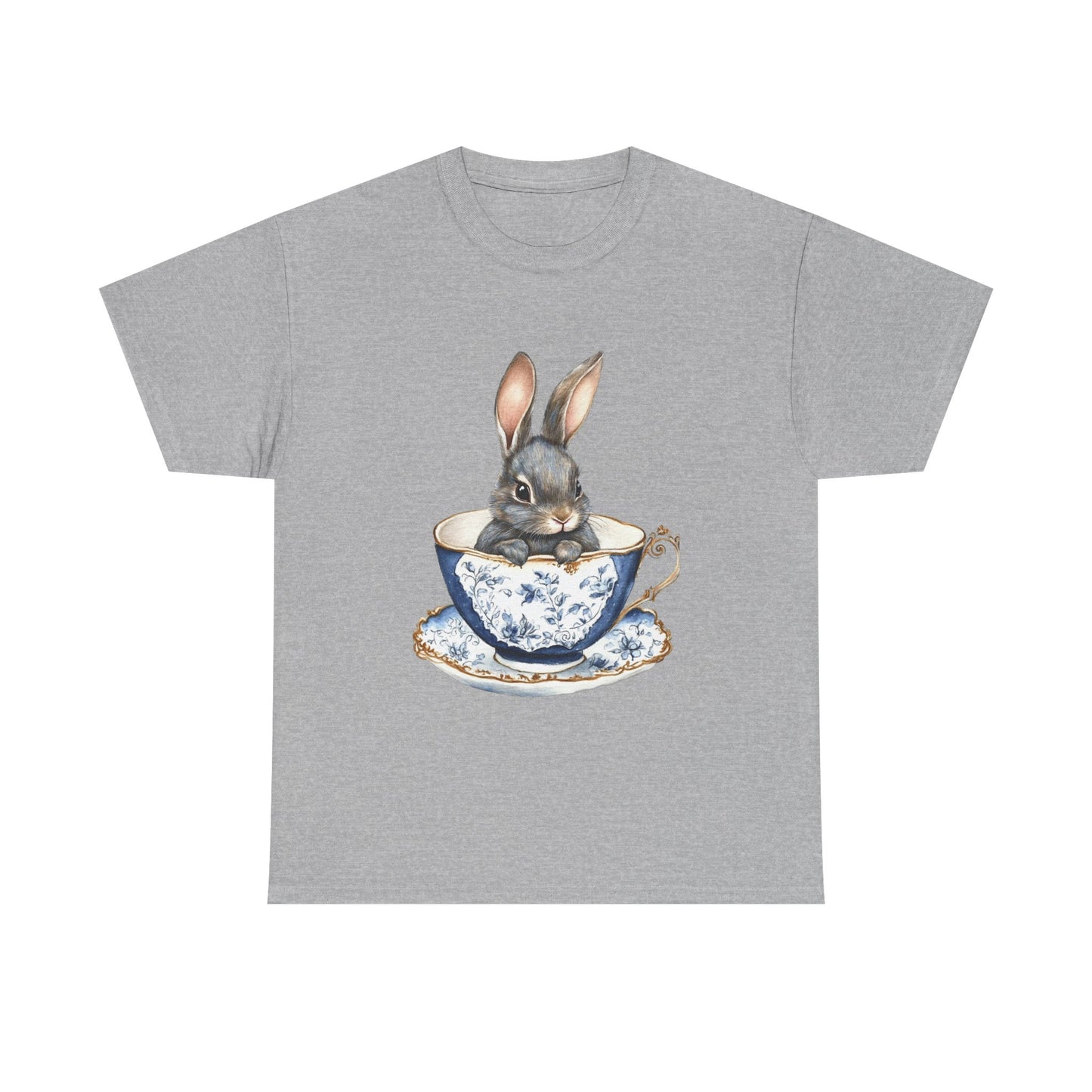 Elegant Bunny in Vintage Teacup Unisex Heavy Cotton Tee