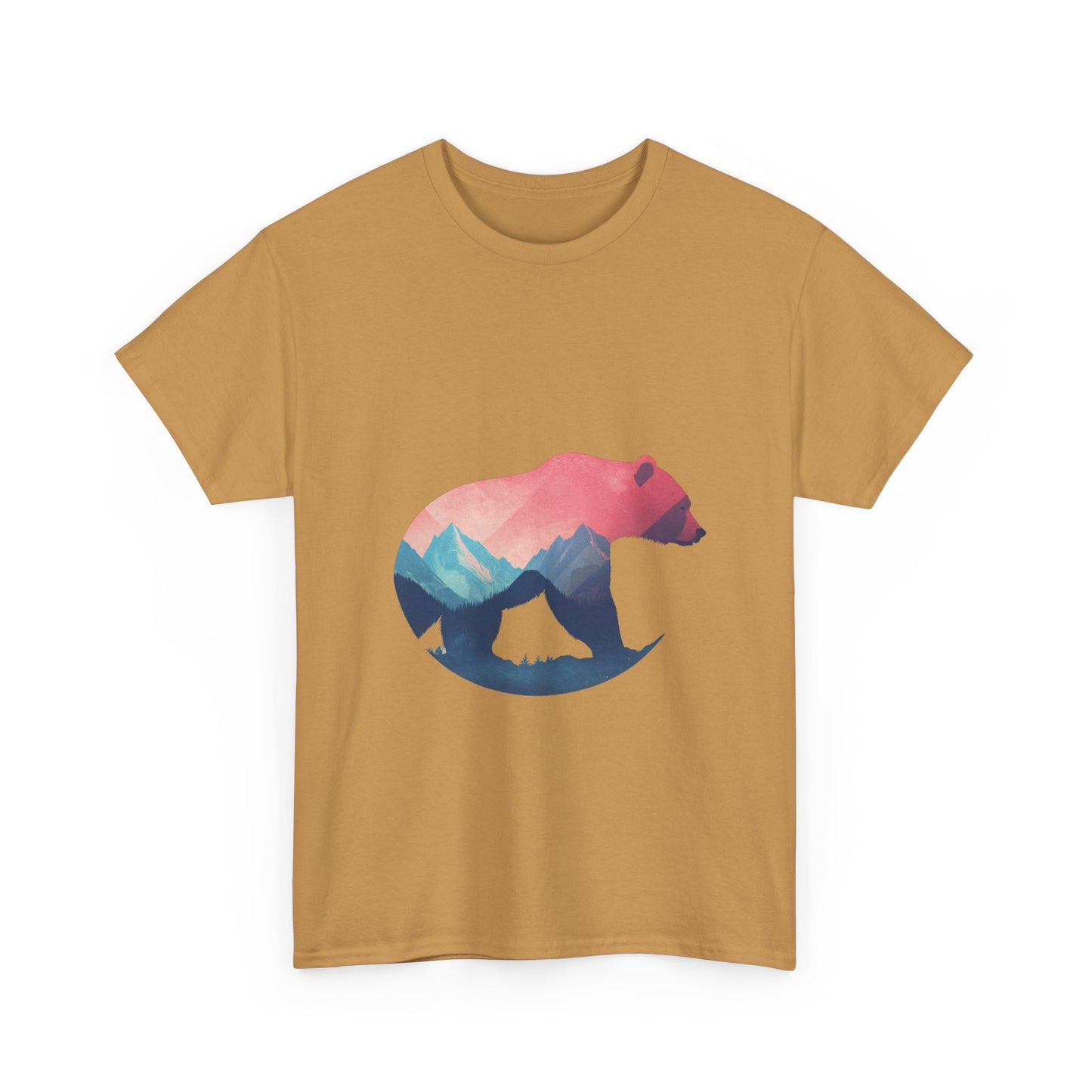 Majestic Bear with Mountain Landscape Unisex Heavy Cotton Tee - Nature Inspired Graphic T-Shirt