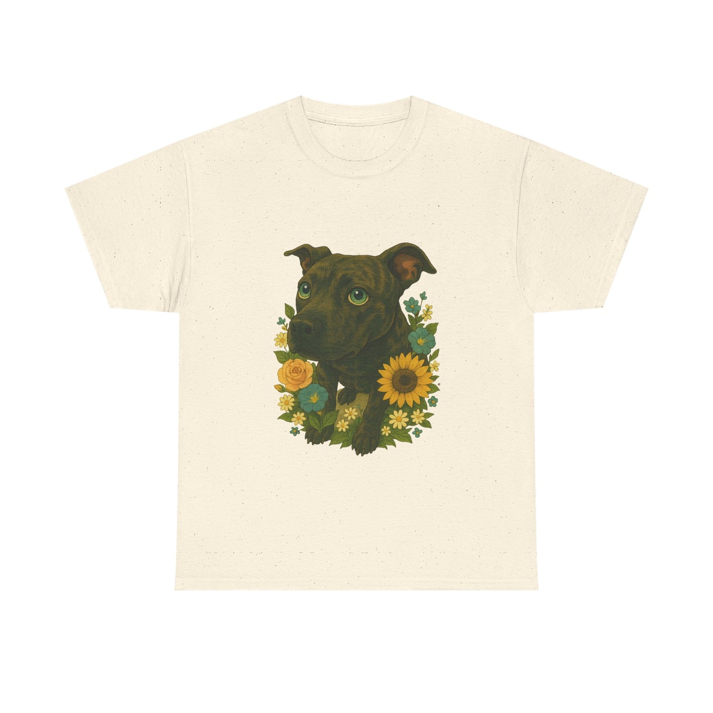 Bloom Pup – Floral Pitbull Portrait Tee Unisex Heavy Cotton Tee - Floral Dog Design