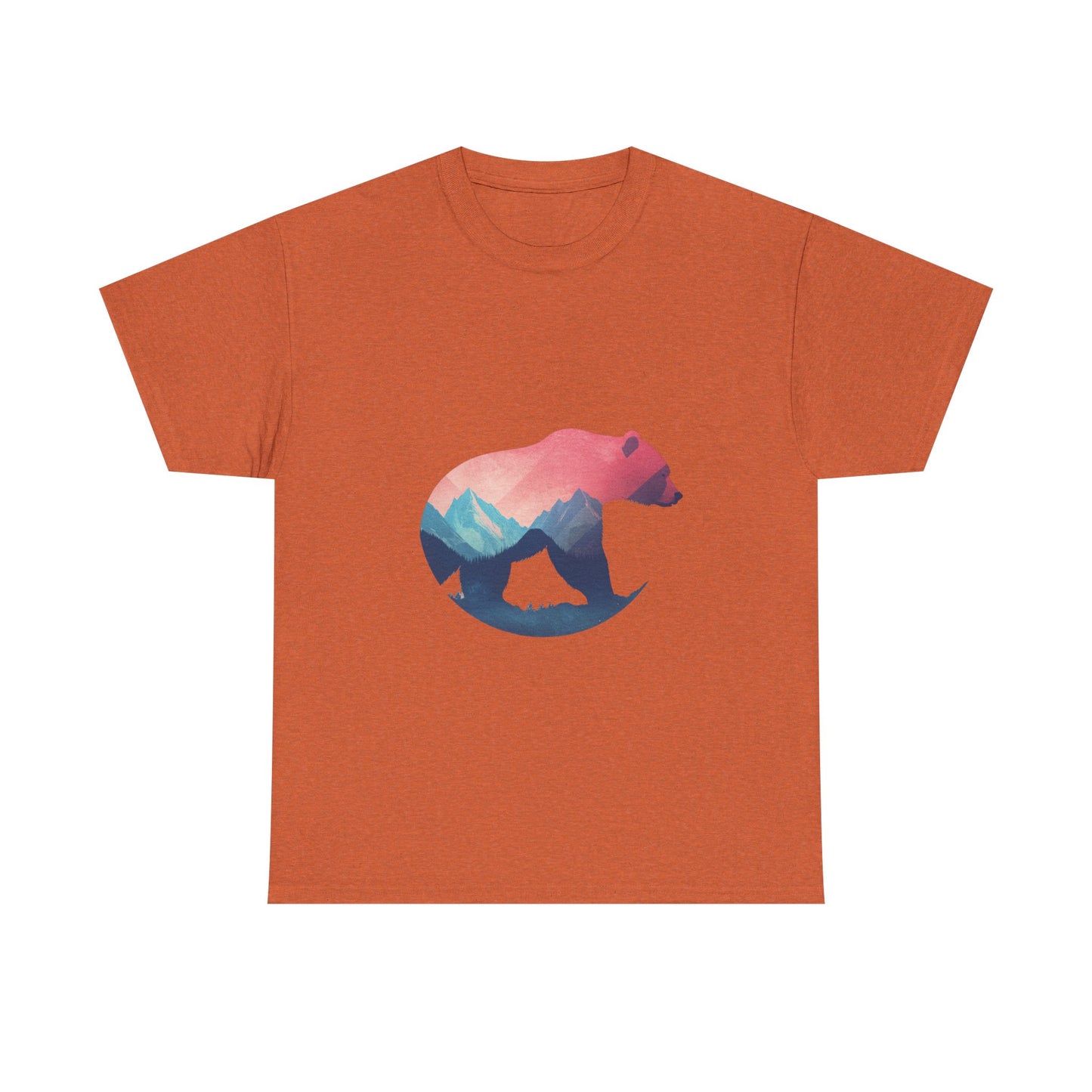 Majestic Bear with Mountain Landscape Unisex Heavy Cotton Tee - Nature Inspired Graphic T-Shirt