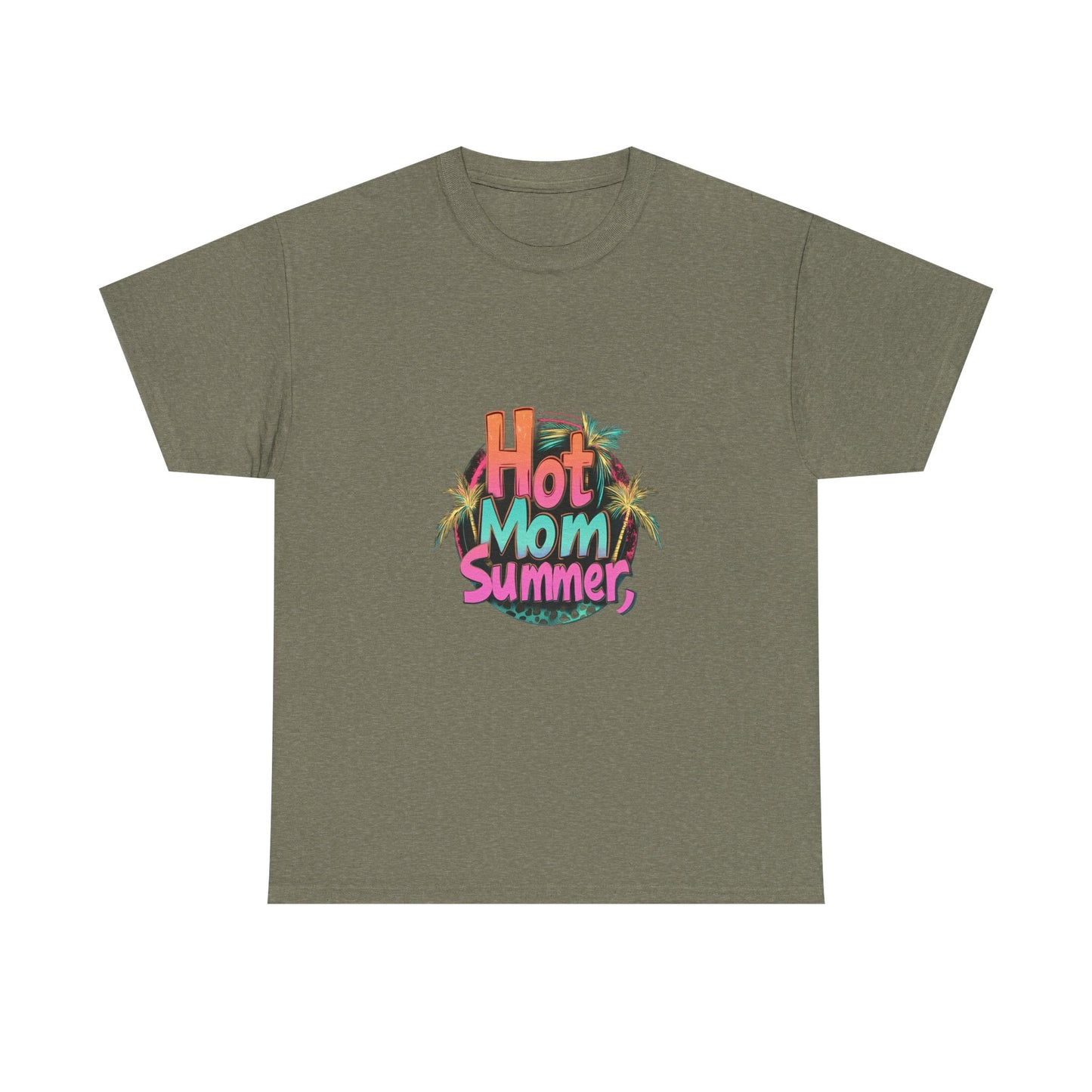 Hot Mom Summer Retro Tropical Unisex Heavy Cotton Tee - 'Hot Mom Summer' Graphic Tee