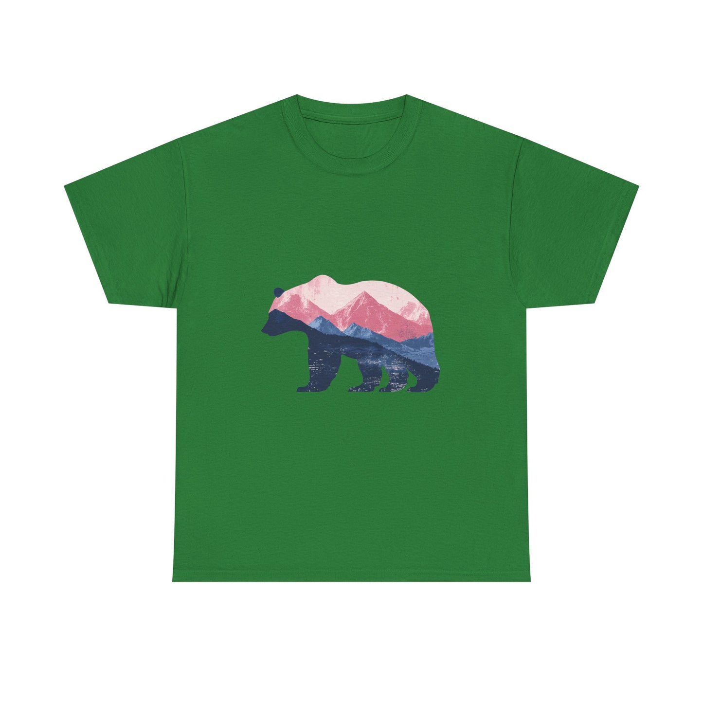 Double Exposure Bear with Mountain Landscape Unisex Heavy Cotton Tee - Nature Lover's T-Shirt