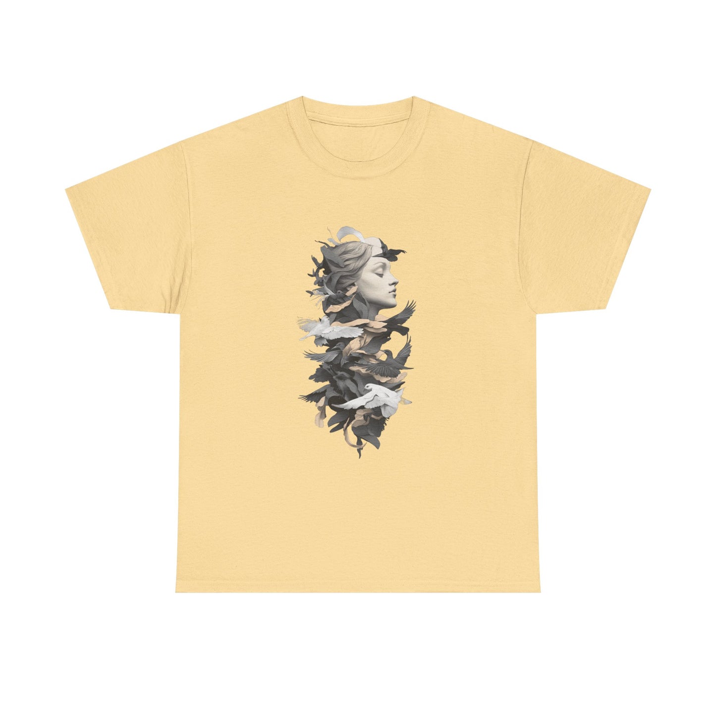 Unisex Heavy Cotton Tee - Serene Bird and Face Art Design - Tee Fusion Lab