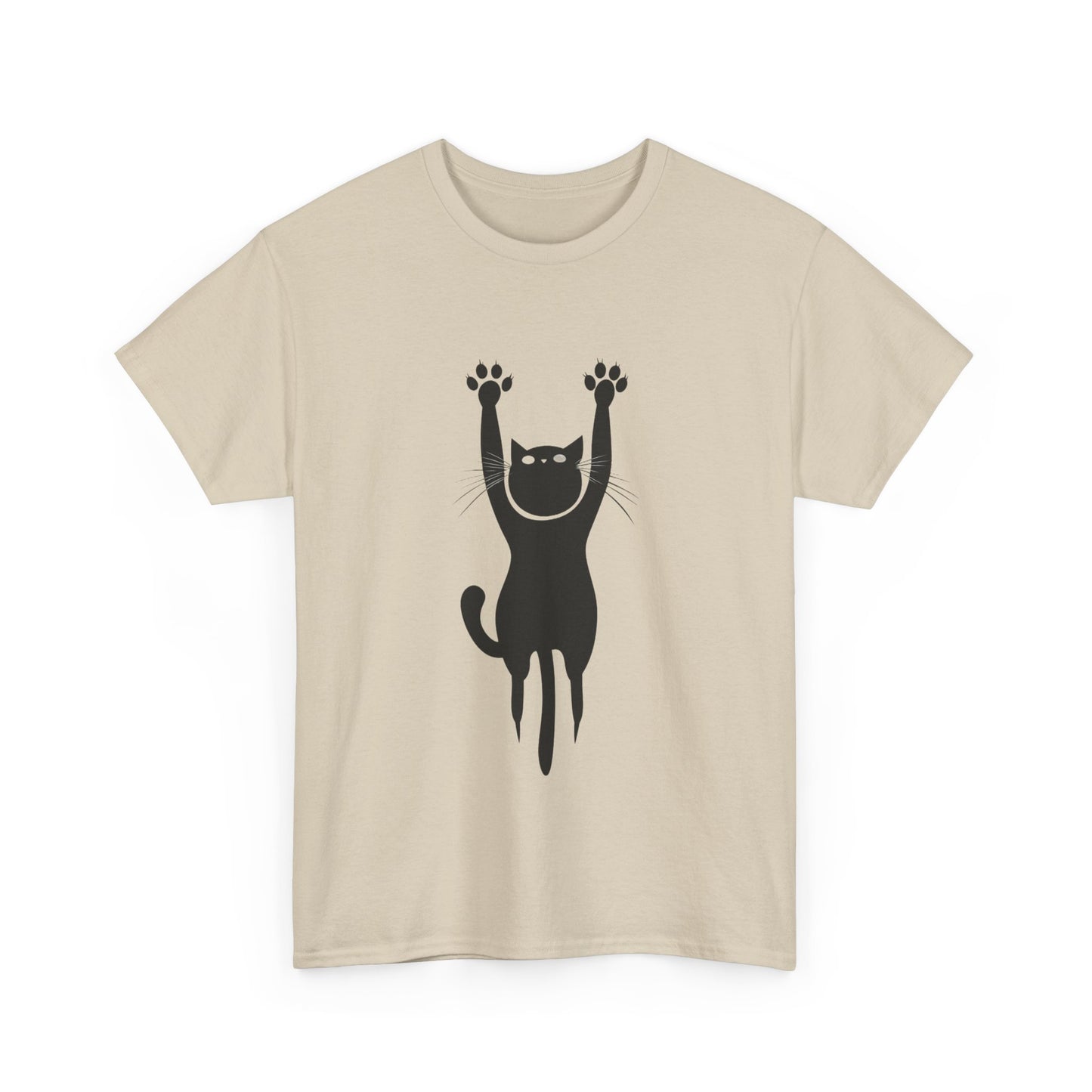 Playful Cat Unisex Heavy Cotton Tee - Stretching Hanging Cat - Tee Fusion Lab