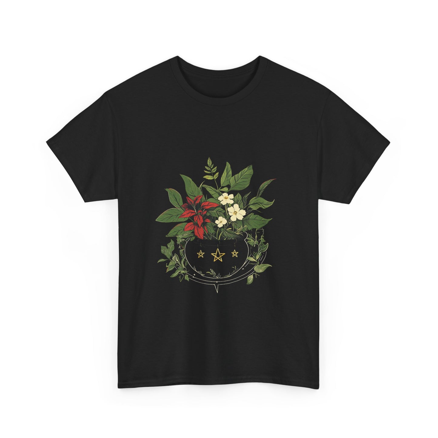 Midnight Herb Cauldron Tee | Eco-Friendly Floral Graphic Unisex Heavy Cotton Tee - Tee Fusion Lab
