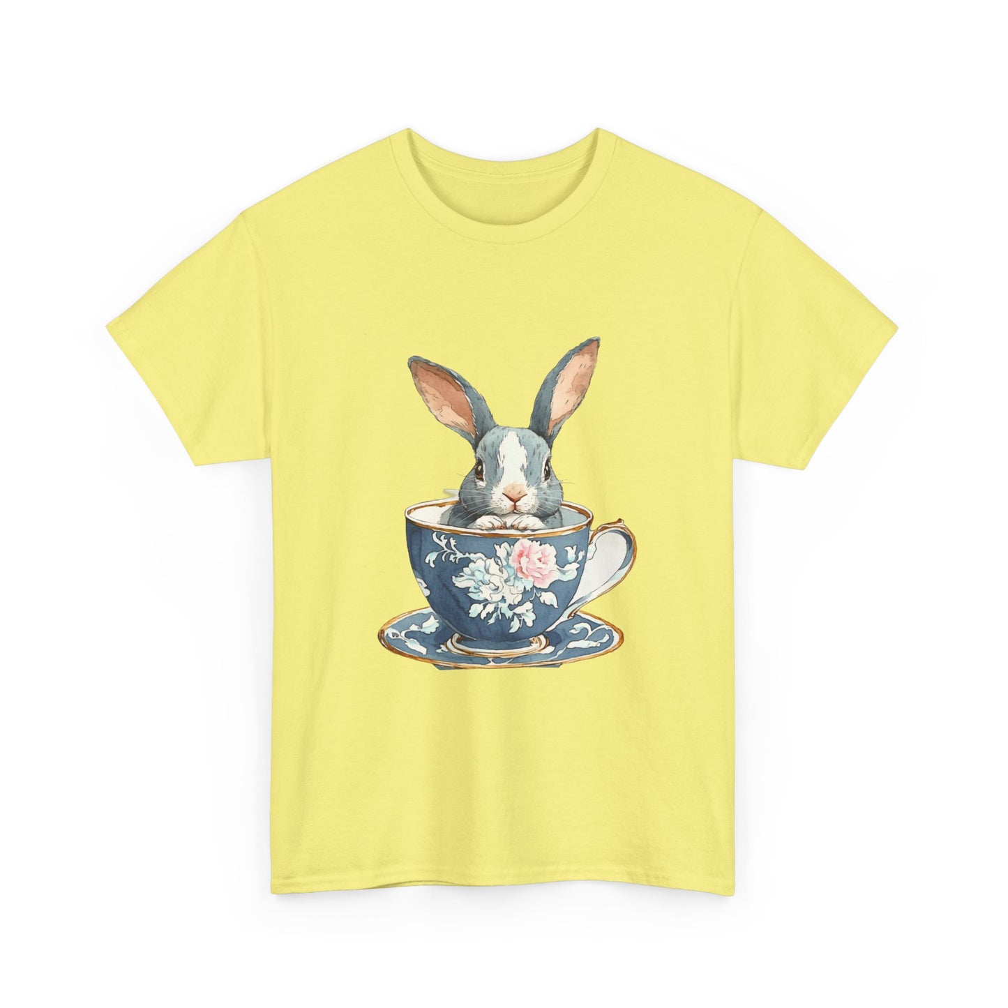 Whimsical Rabbit in Tea Cup Unisex Heavy Cotton Tee - Tee Fusion Lab