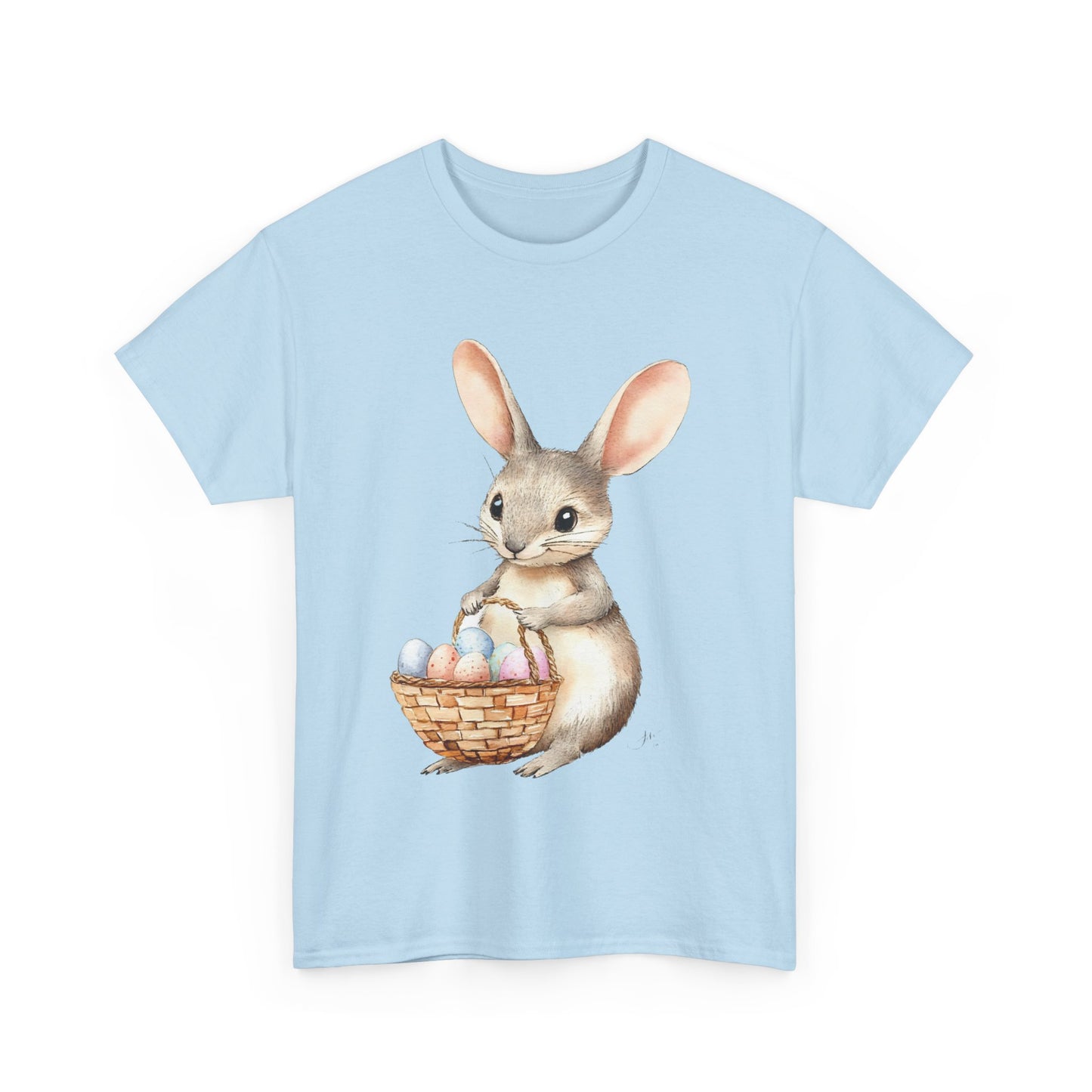 Watercolor Easter Bunny with Basket of Eggs Unisex Heavy Cotton Tee - Tee Fusion Lab