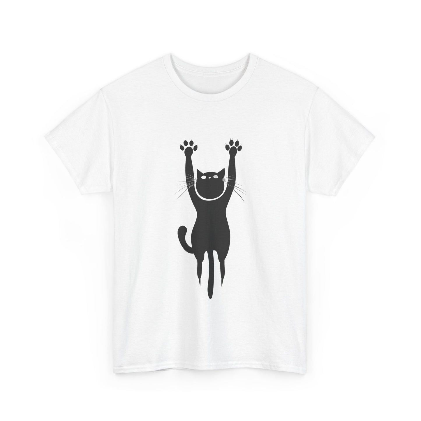 Playful Cat Unisex Heavy Cotton Tee - Stretching Hanging Cat - Tee Fusion Lab