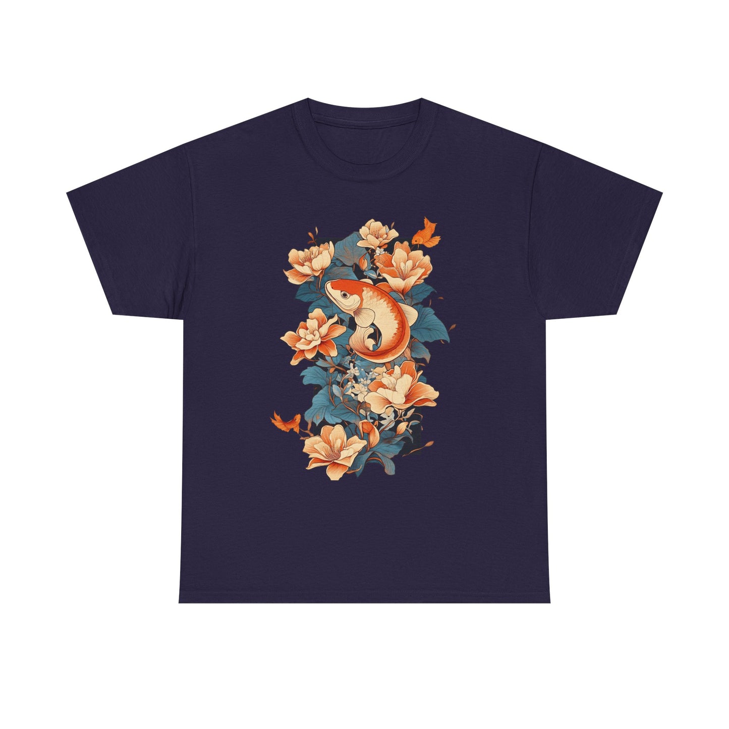 Floral Koi Unisex Heavy Cotton Tee - Vibrant Nature-Inspired Shirt for Casual Wear - Tee Fusion Lab