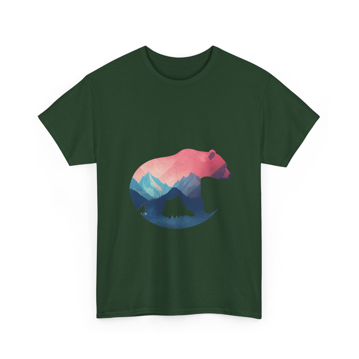 Majestic Bear with Mountain Landscape Unisex Heavy Cotton Tee - Nature Inspired Graphic T-Shirt