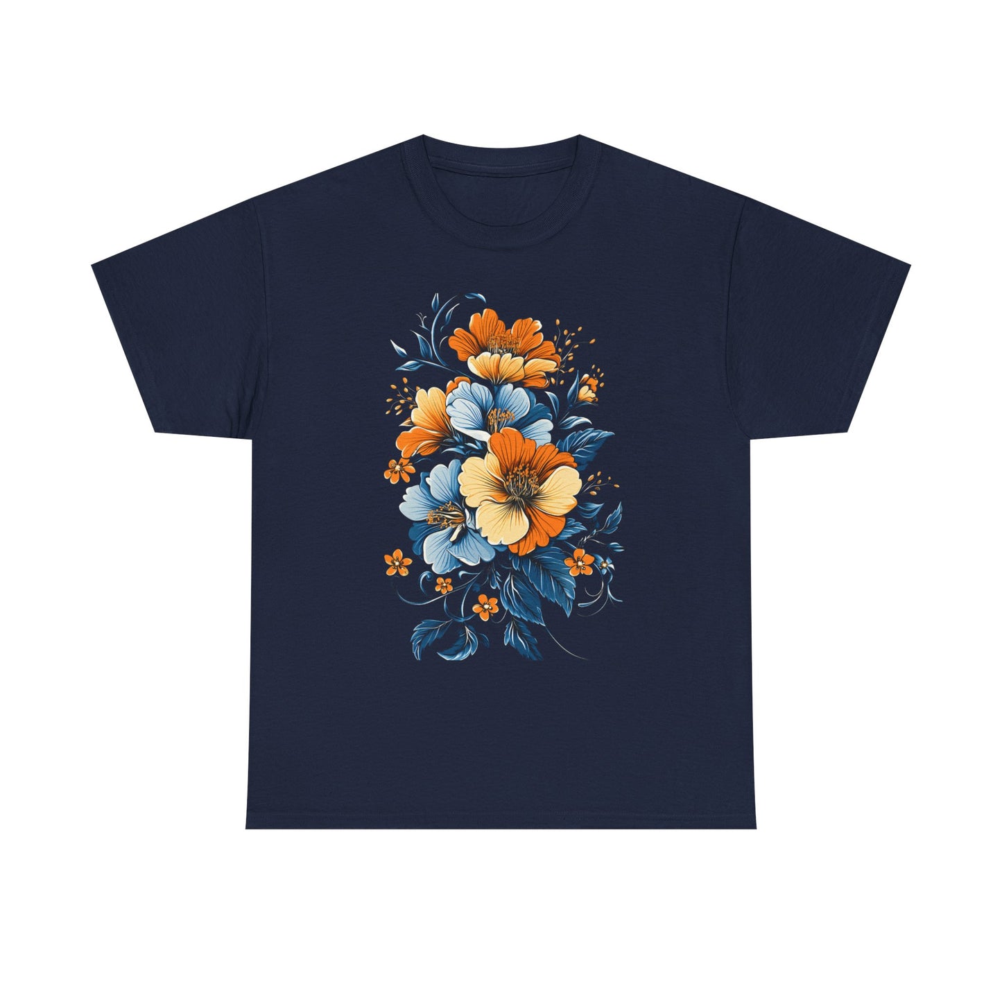 Midnight Bloom – Art Nouveau Floral Tee - Floral Unisex Heavy Cotton Tee - Vintage Botanical Design