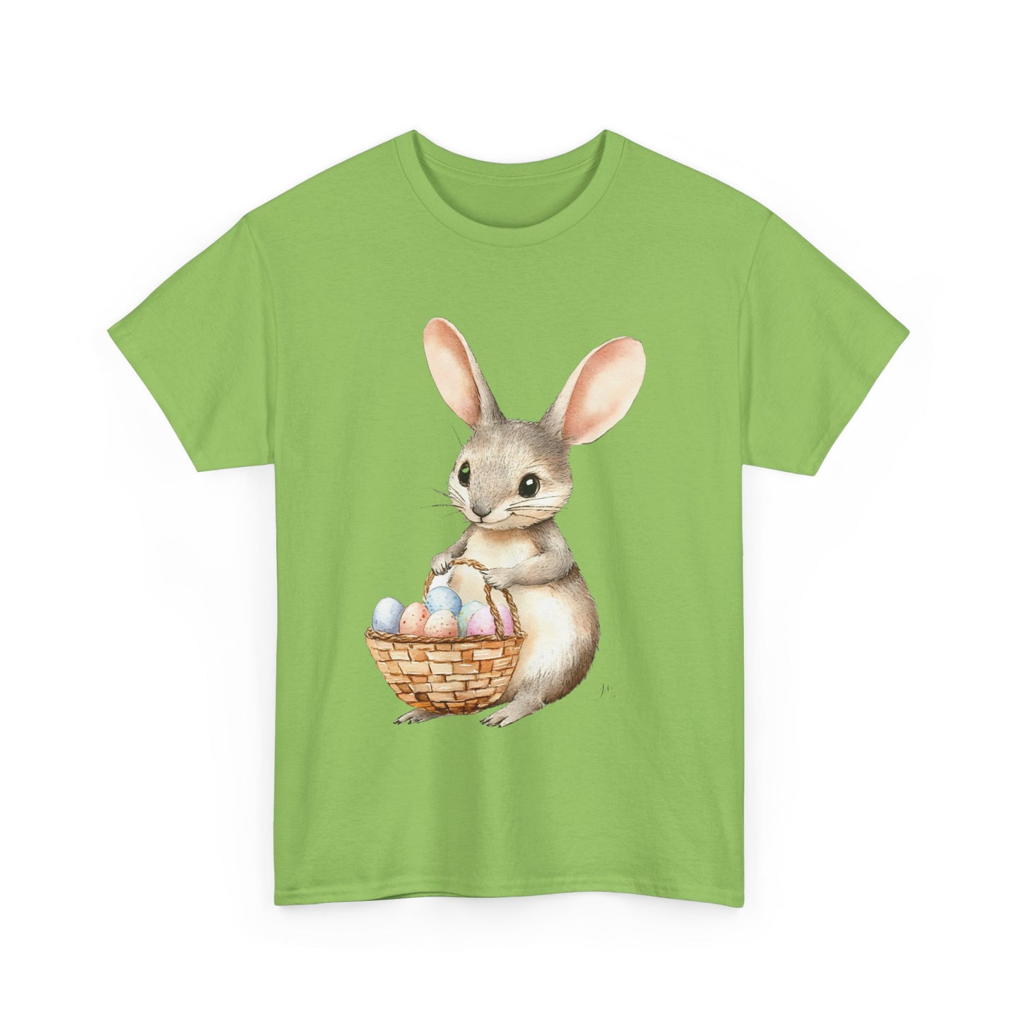 Watercolor Easter Bunny with Basket of Eggs Unisex Heavy Cotton Tee - Tee Fusion Lab