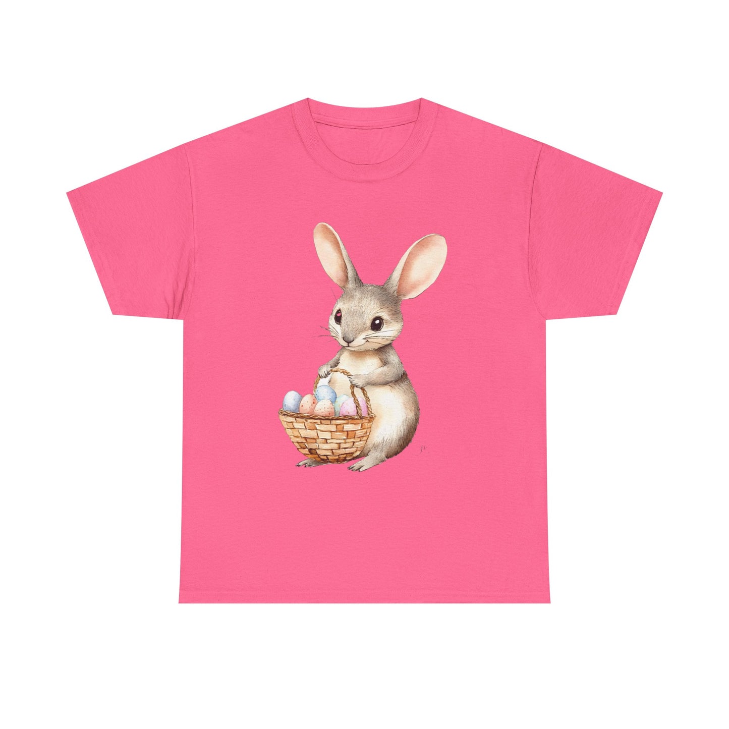 Watercolor Easter Bunny with Basket of Eggs Unisex Heavy Cotton Tee - Tee Fusion Lab