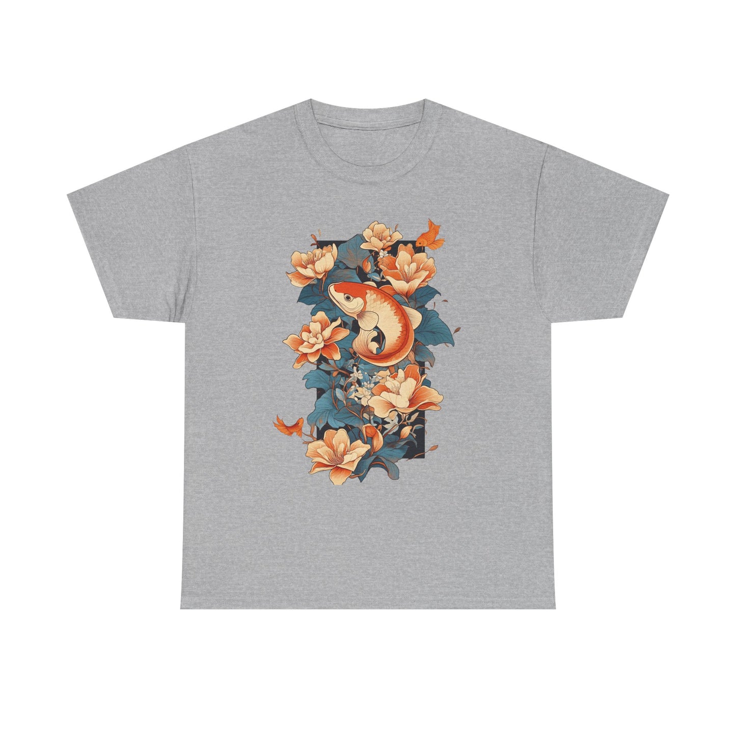 Floral Koi Unisex Heavy Cotton Tee - Vibrant Nature-Inspired Shirt for Casual Wear - Tee Fusion Lab