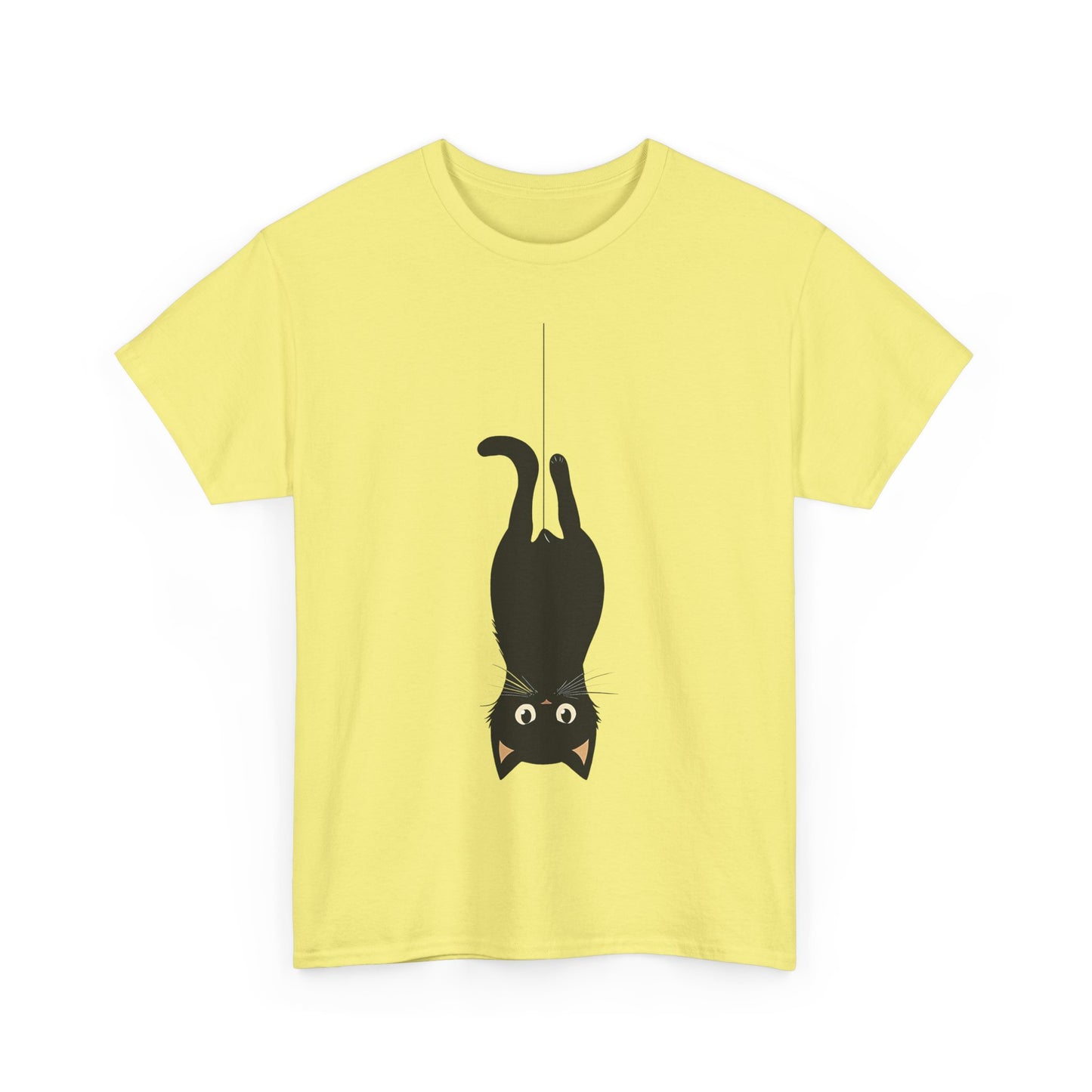 Funny Black Cat Unisex Heavy Cotton Tee - Upside-Down Hanging Cat
