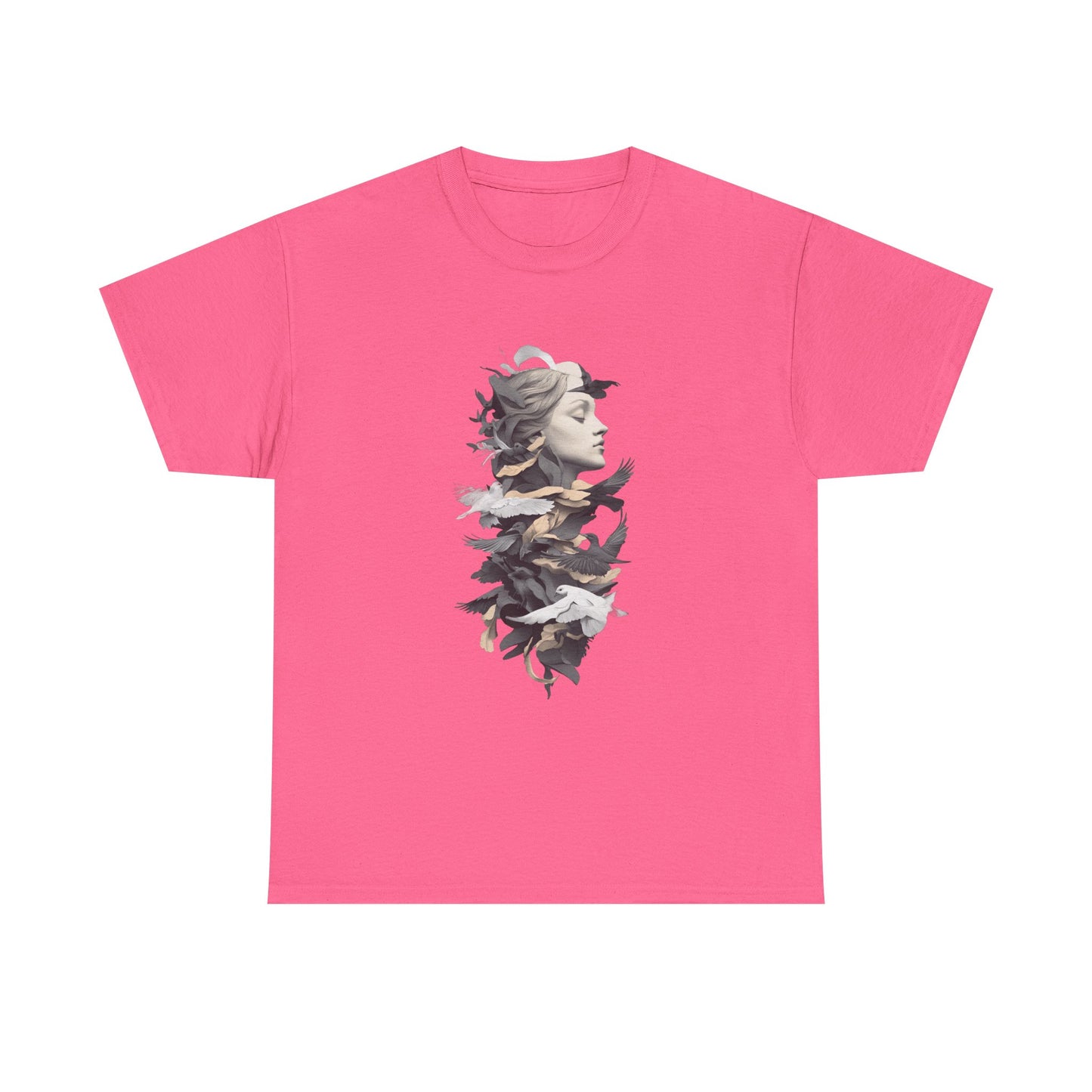 Unisex Heavy Cotton Tee - Serene Bird and Face Art Design - Tee Fusion Lab