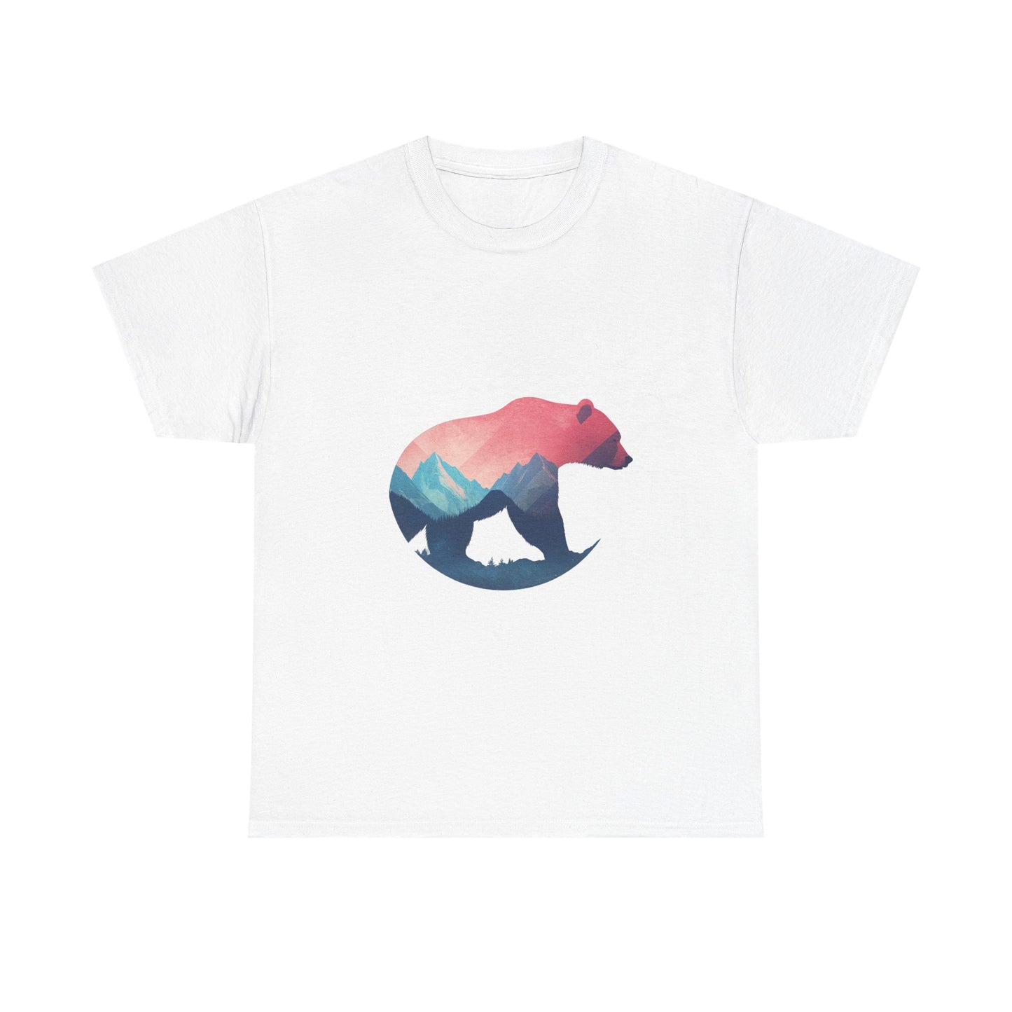 Majestic Bear with Mountain Landscape Unisex Heavy Cotton Tee - Nature Inspired Graphic T-Shirt
